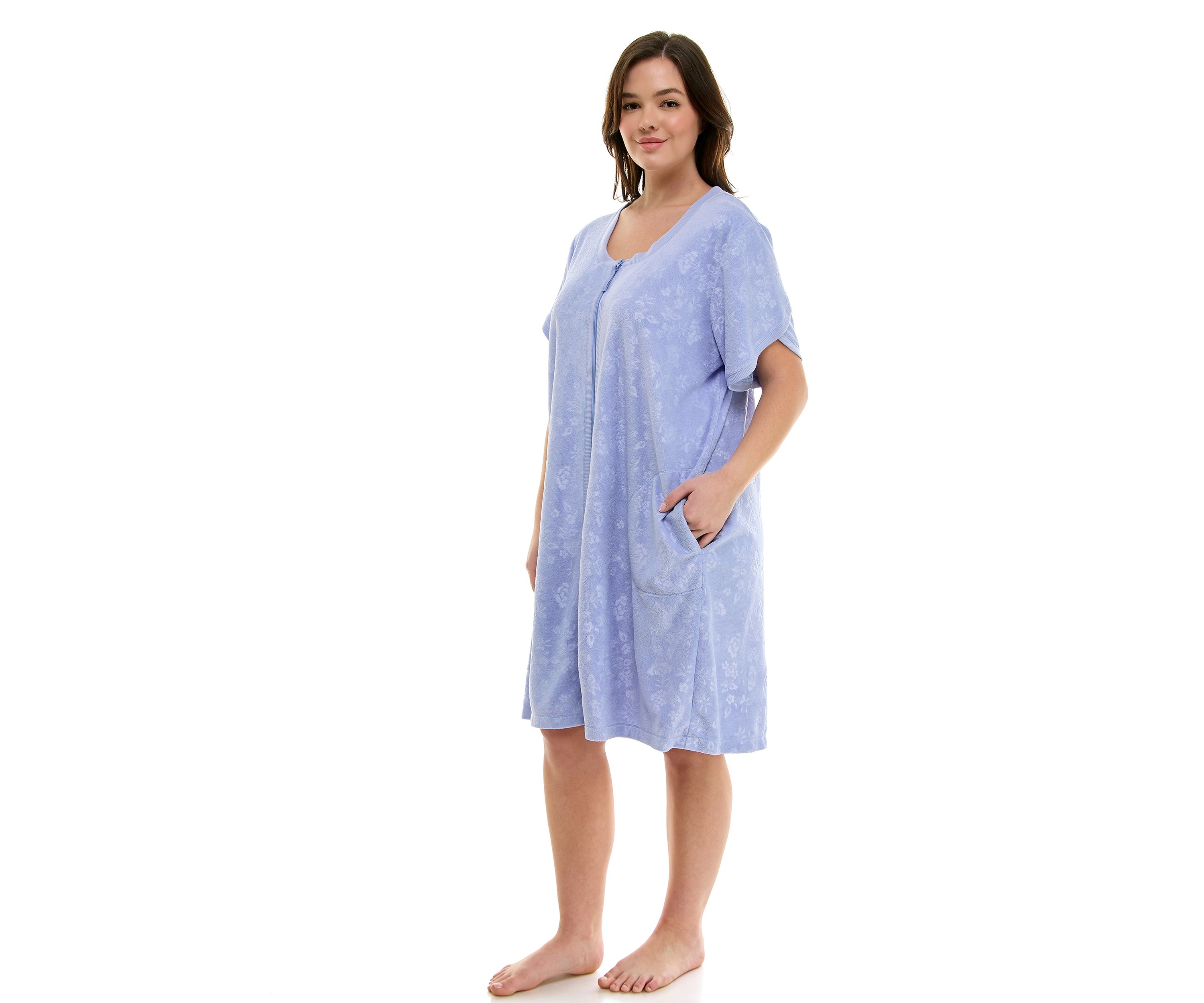 Plus Size Embroidered Terry Zip Robe 