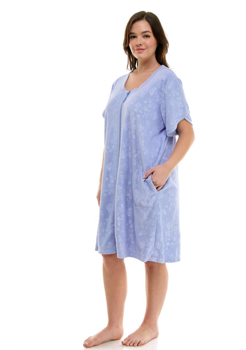 Plus Size Embroidered Terry Zip Robe 