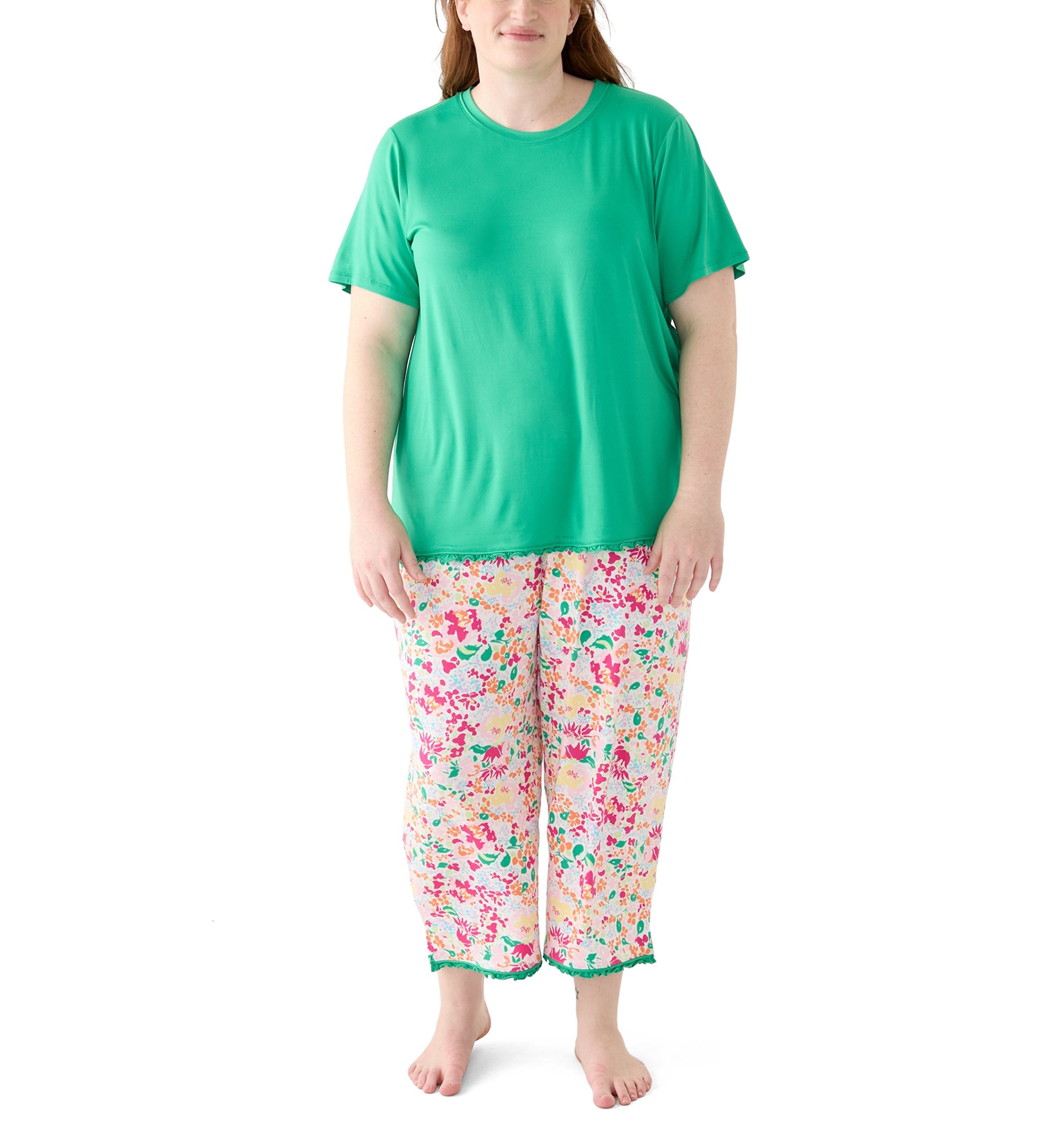 Plus Size Yummy Ruffle Capri Printed Pajama Set