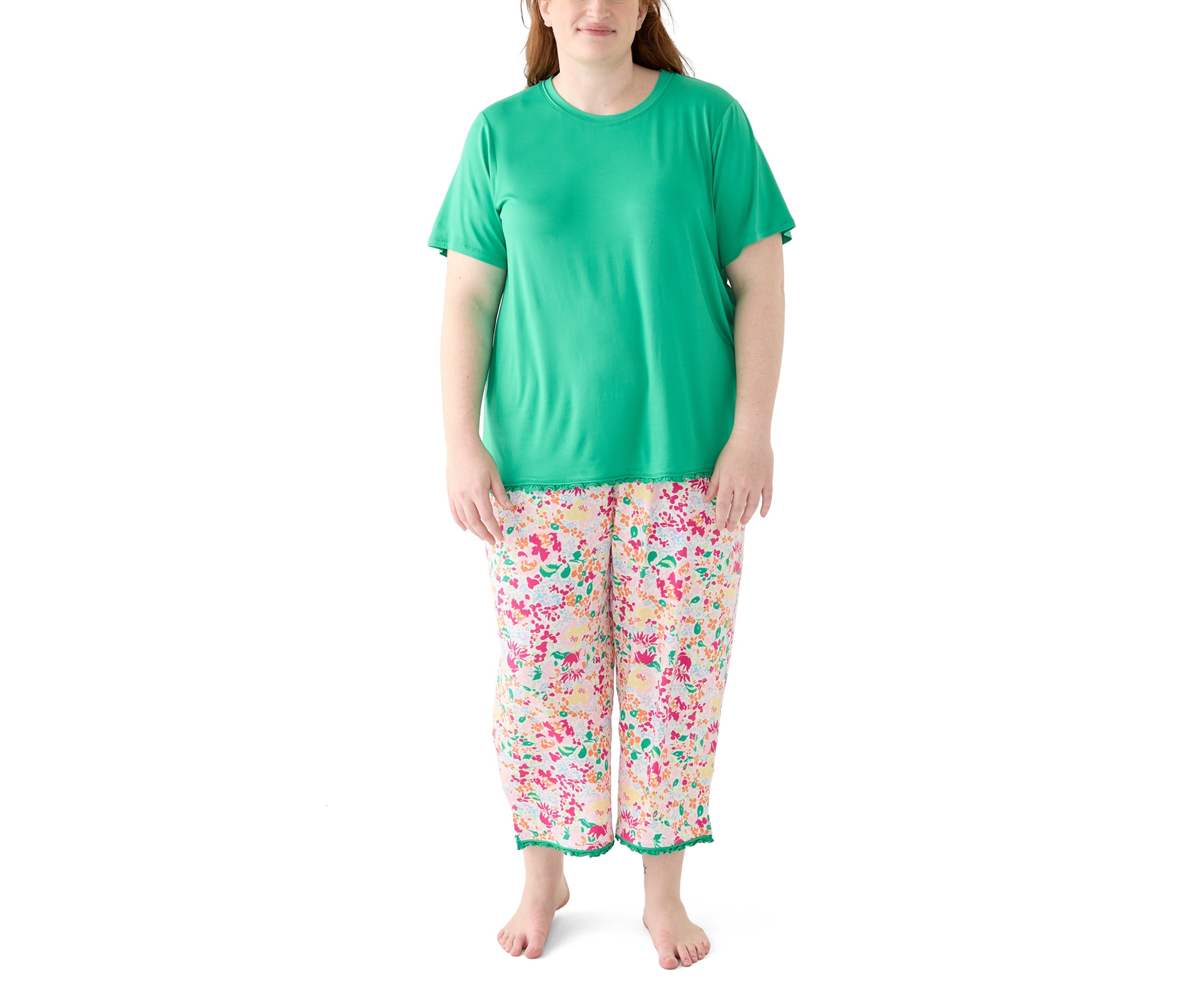 Plus Size Yummy Ruffle Capri Printed Pajama Set