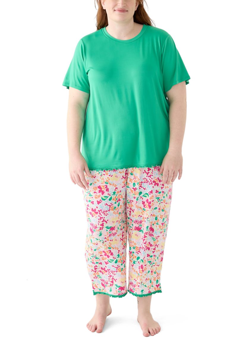 Plus Size Yummy Ruffle Capri Printed Pajama Set