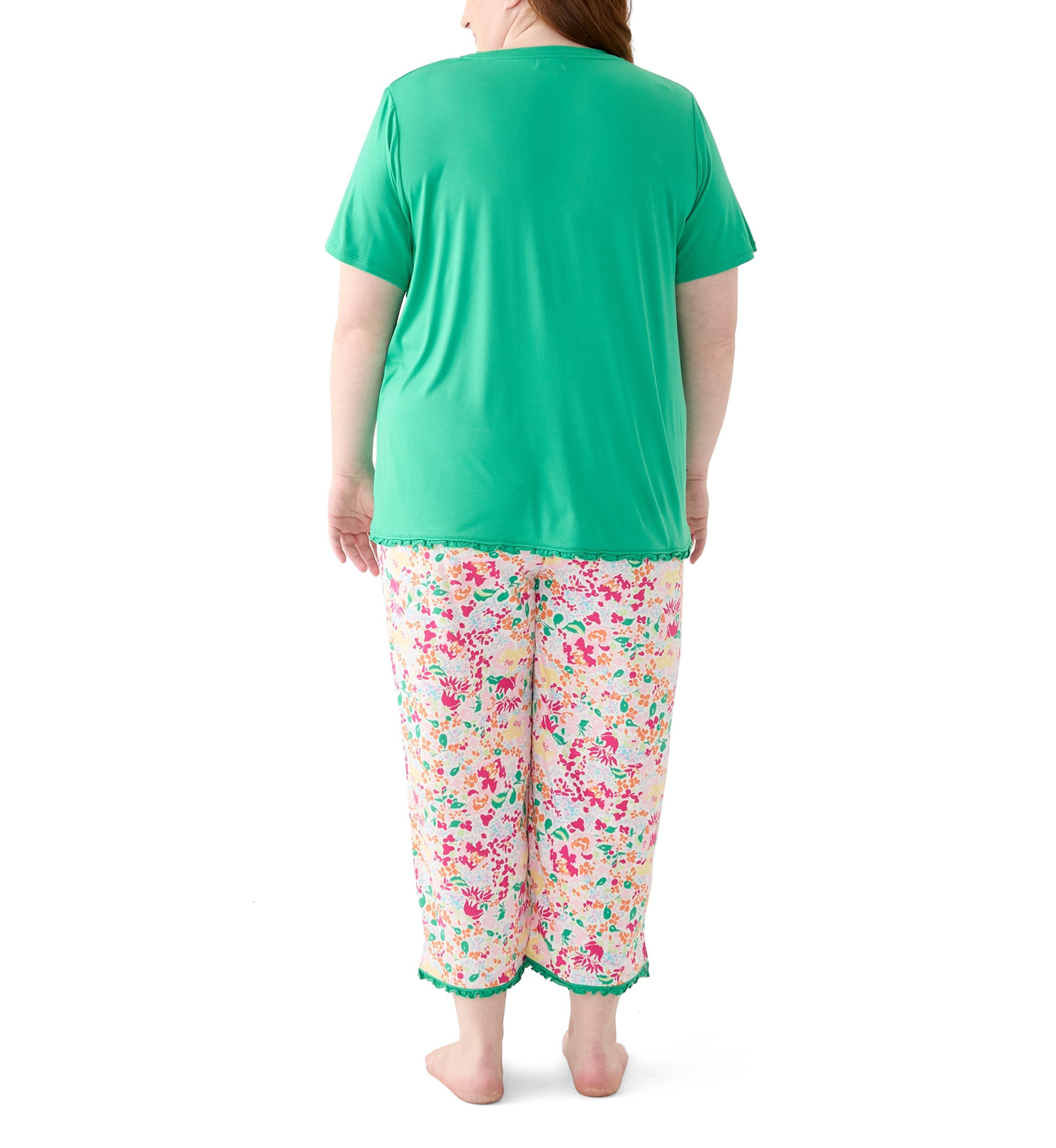 Plus Size Yummy Ruffle Capri Printed Pajama Set