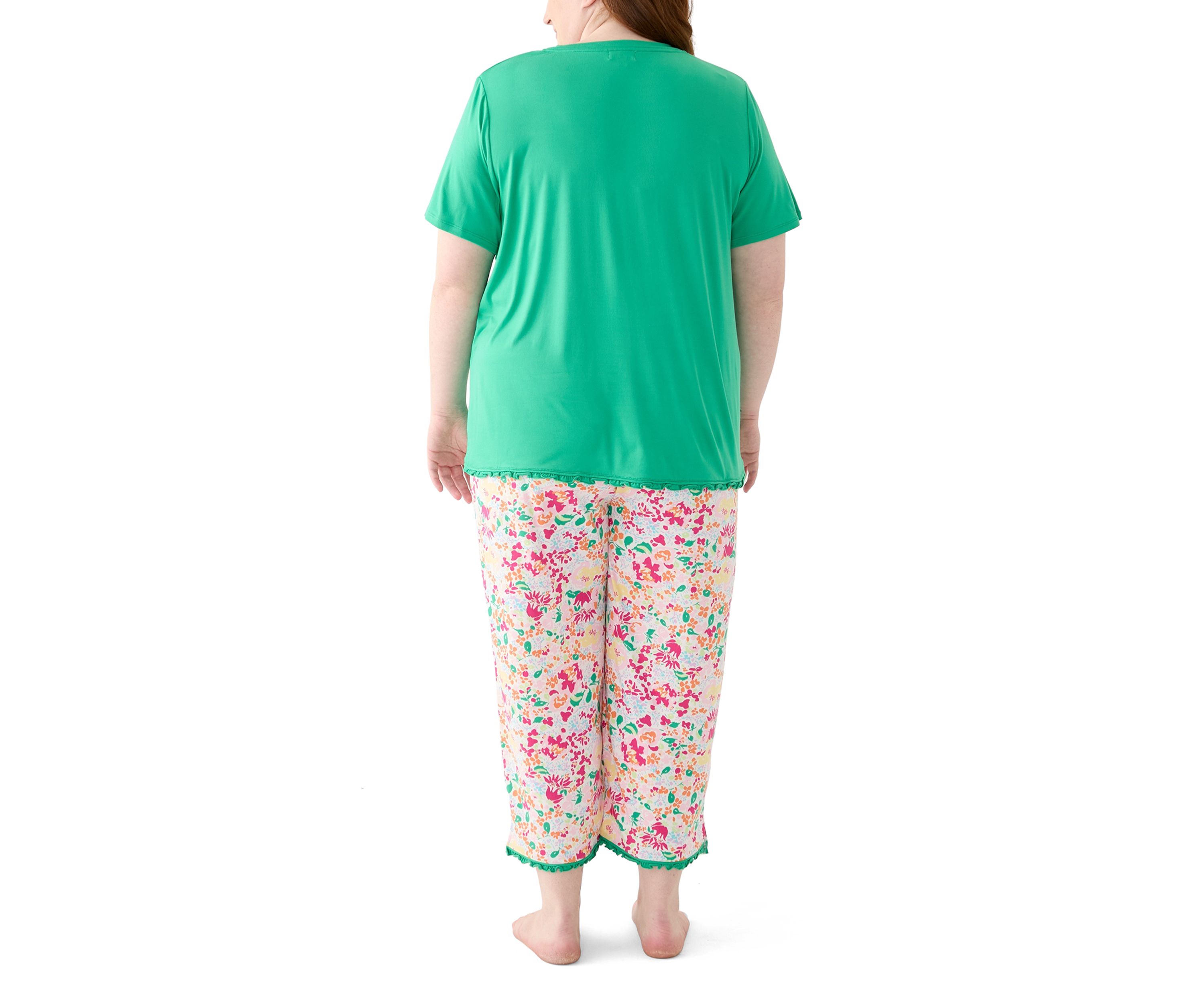 Plus Size Yummy Ruffle Capri Printed Pajama Set