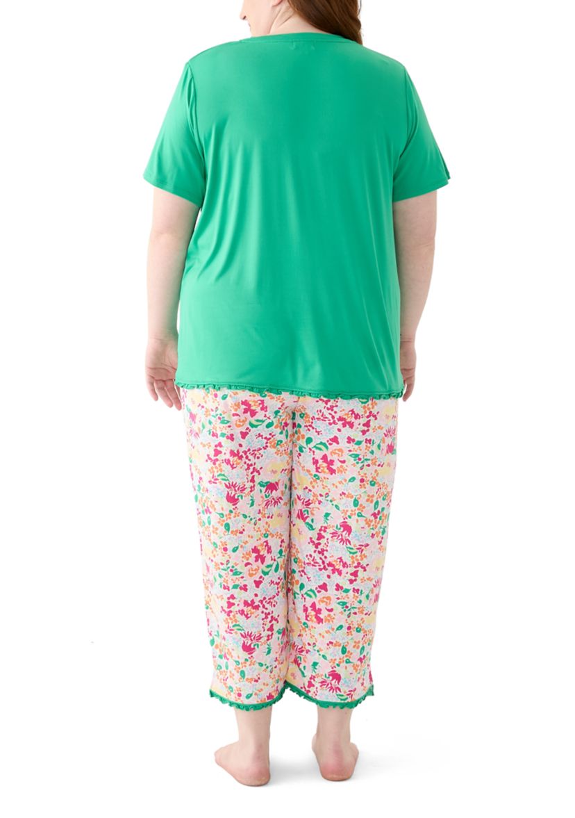 Plus Size Yummy Ruffle Capri Printed Pajama Set
