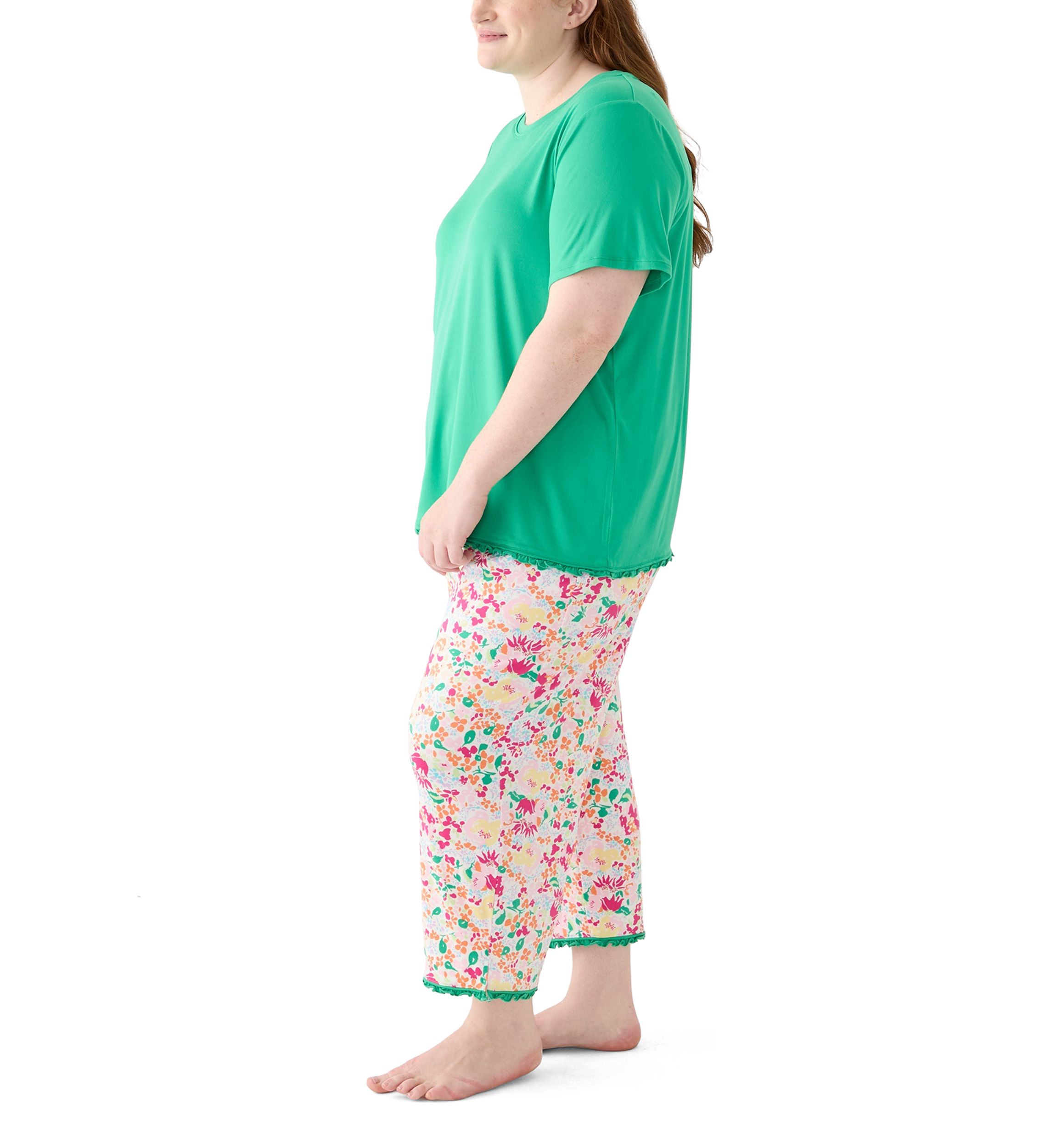 Plus Size Yummy Ruffle Capri Printed Pajama Set