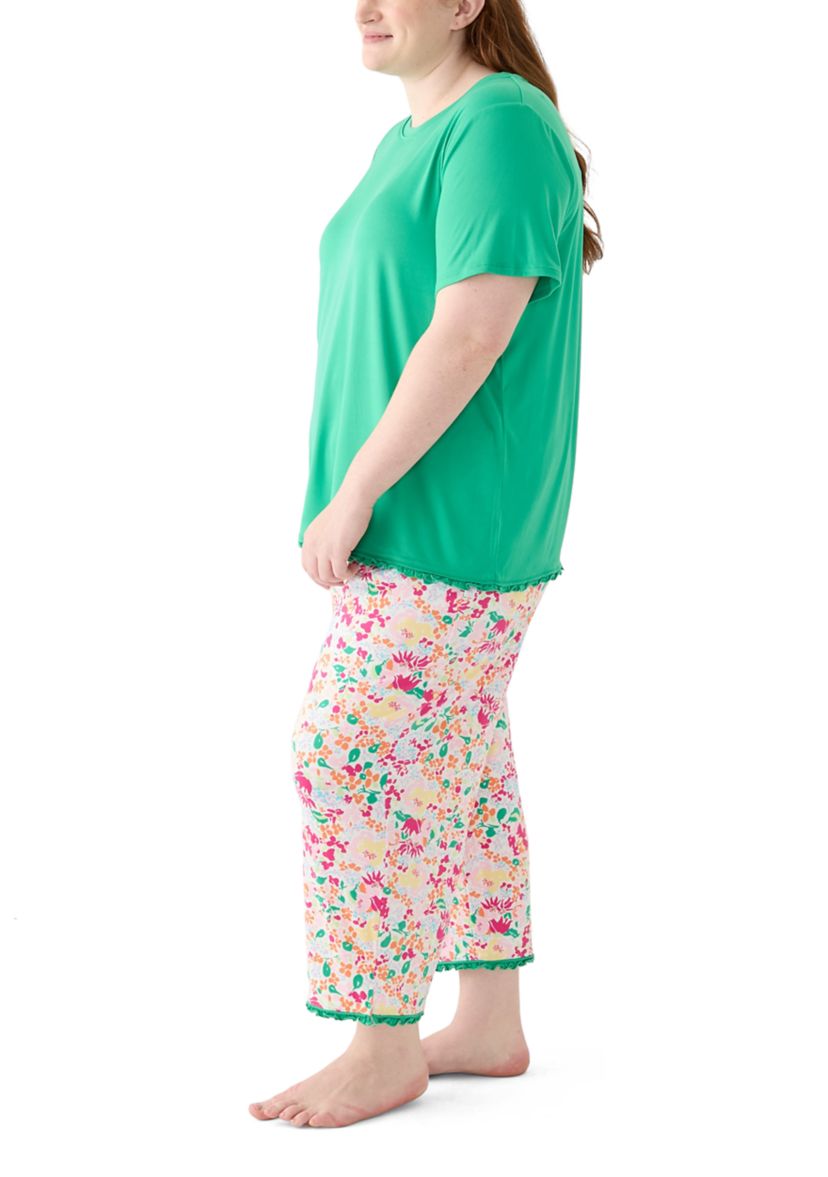 Plus Size Yummy Ruffle Capri Printed Pajama Set