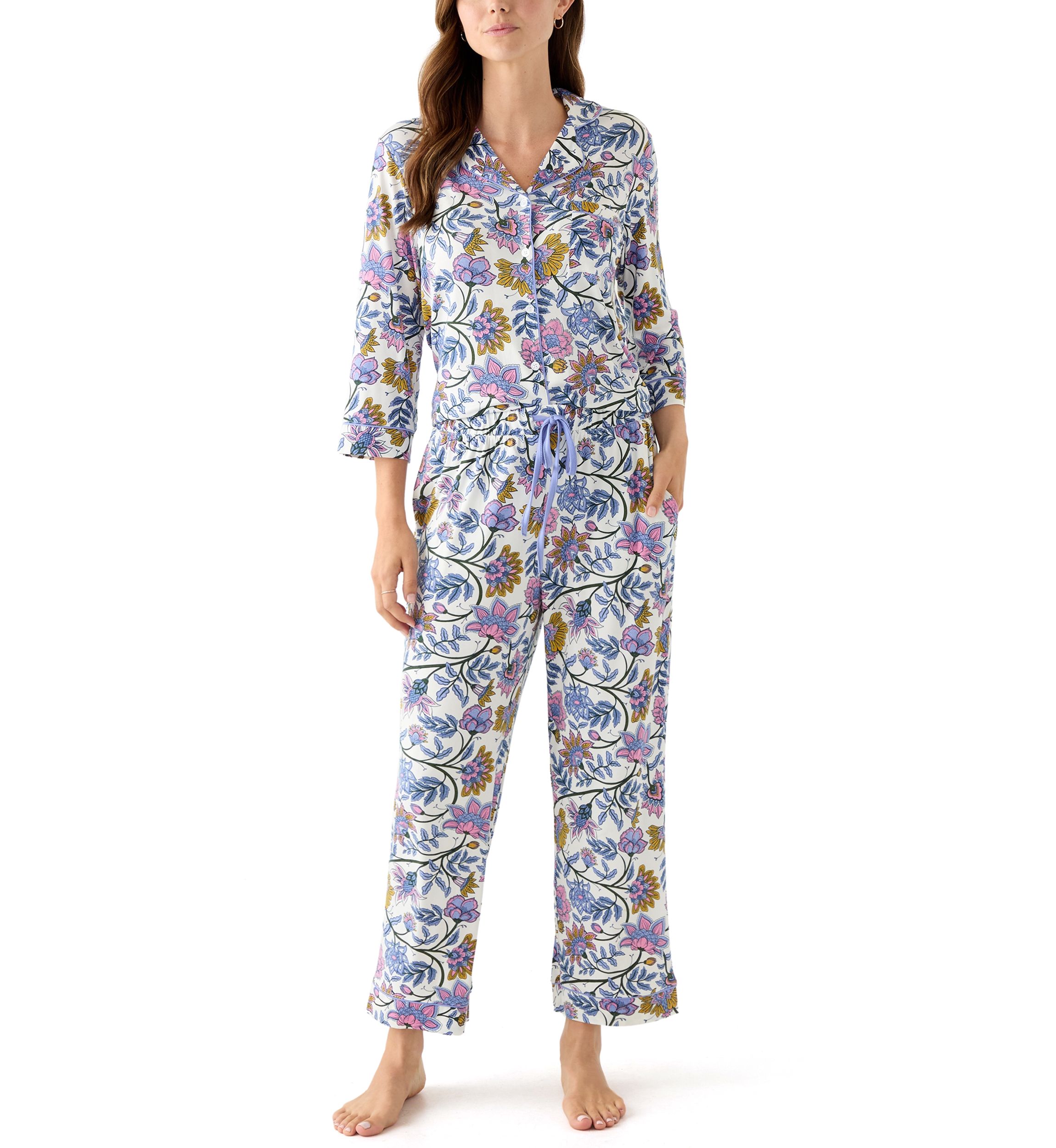 Womens Notch Collar Long Sleeve Pajama Set