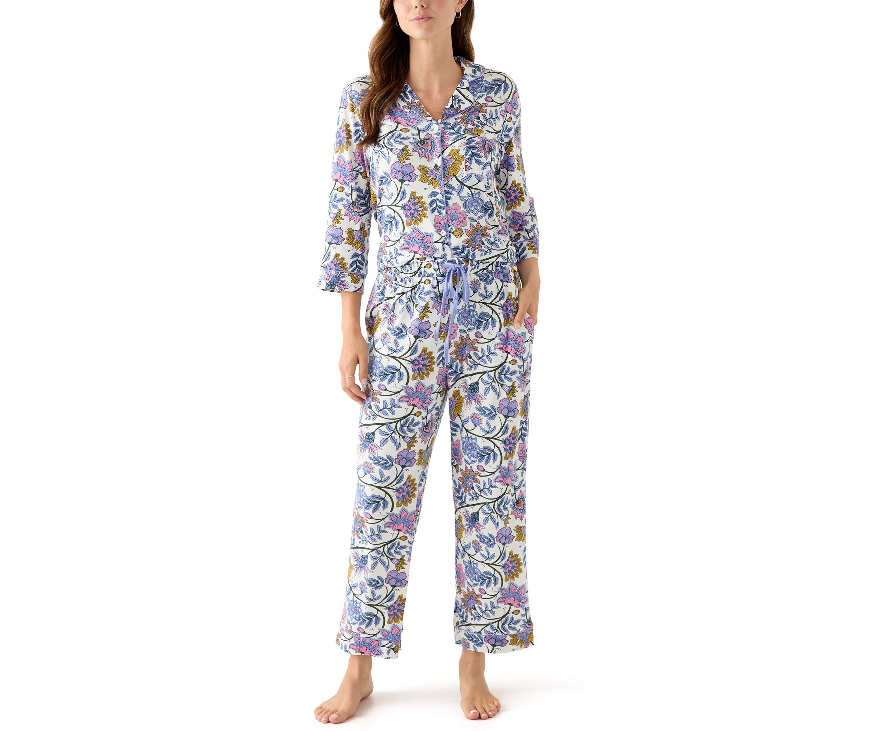 Womens Notch Collar Long Sleeve Pajama Set
