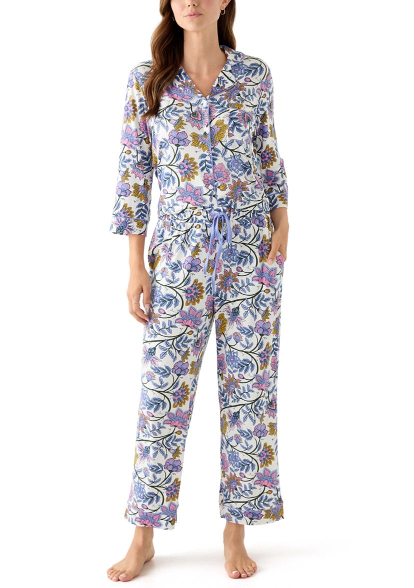 Womens Notch Collar Long Sleeve Pajama Set