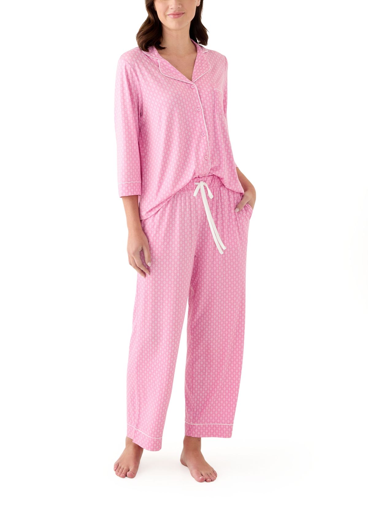 Womens Notch Collar Long Sleeve Pajama Set