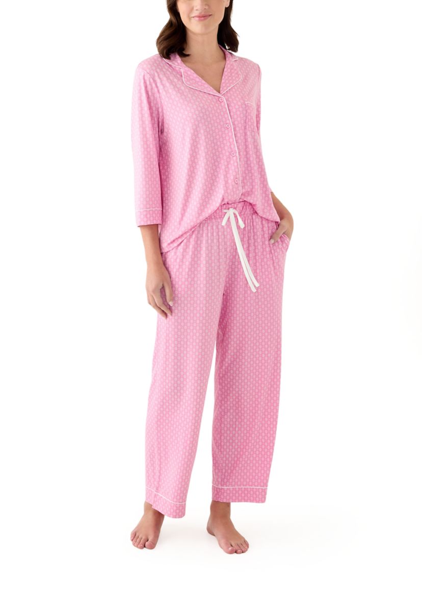 Womens Notch Collar Long Sleeve Pajama Set
