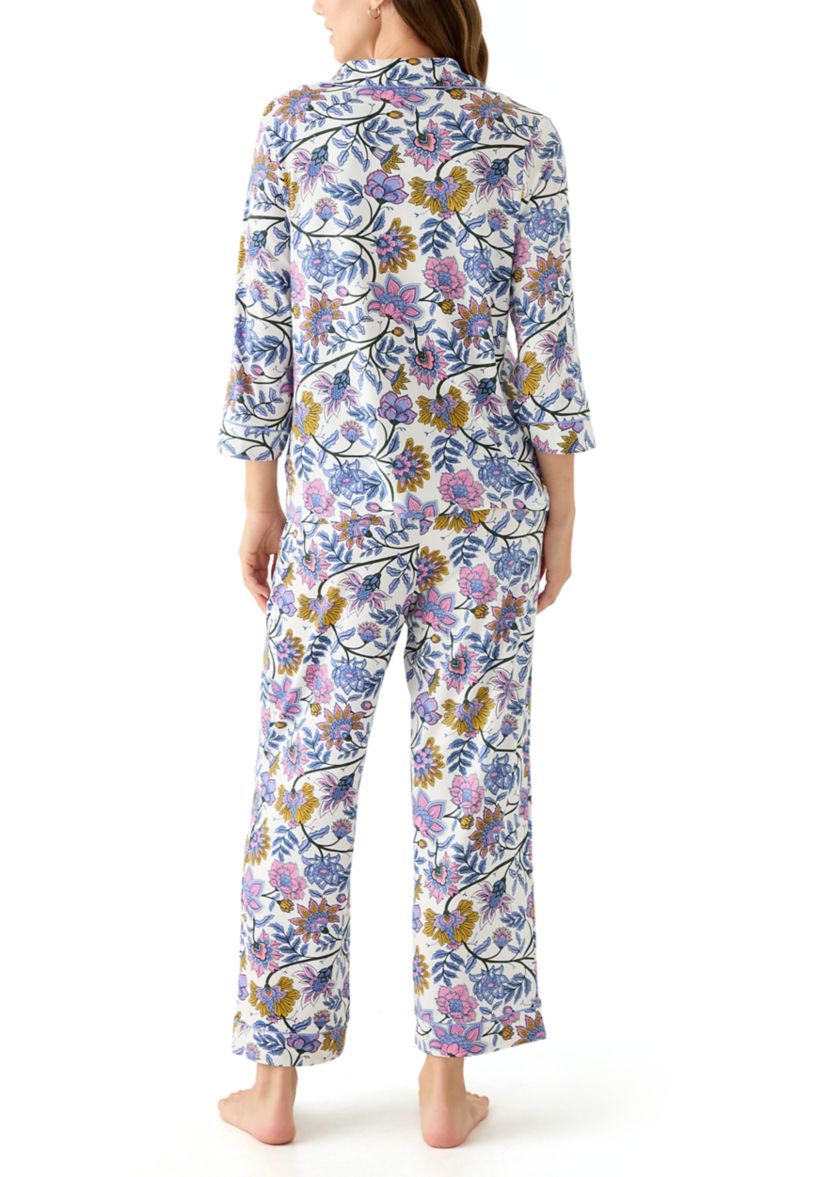 Womens Notch Collar Long Sleeve Pajama Set