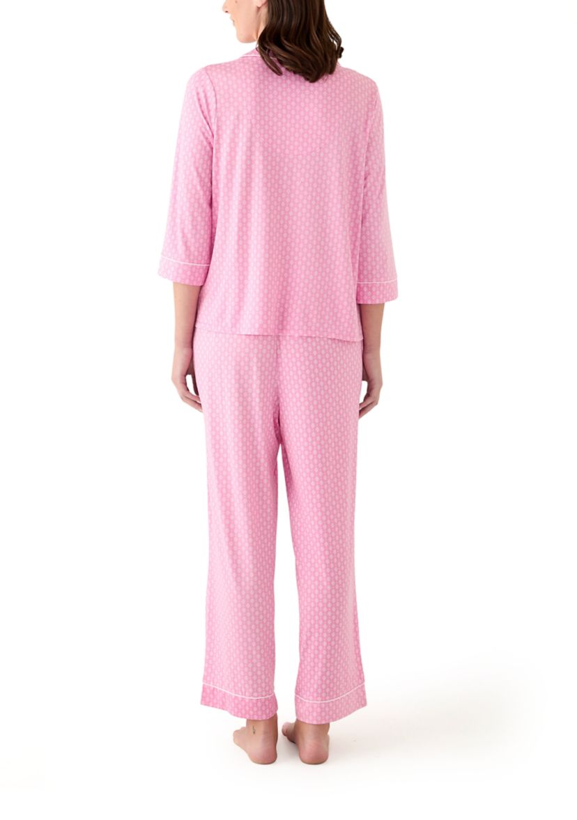 Womens Notch Collar Long Sleeve Pajama Set