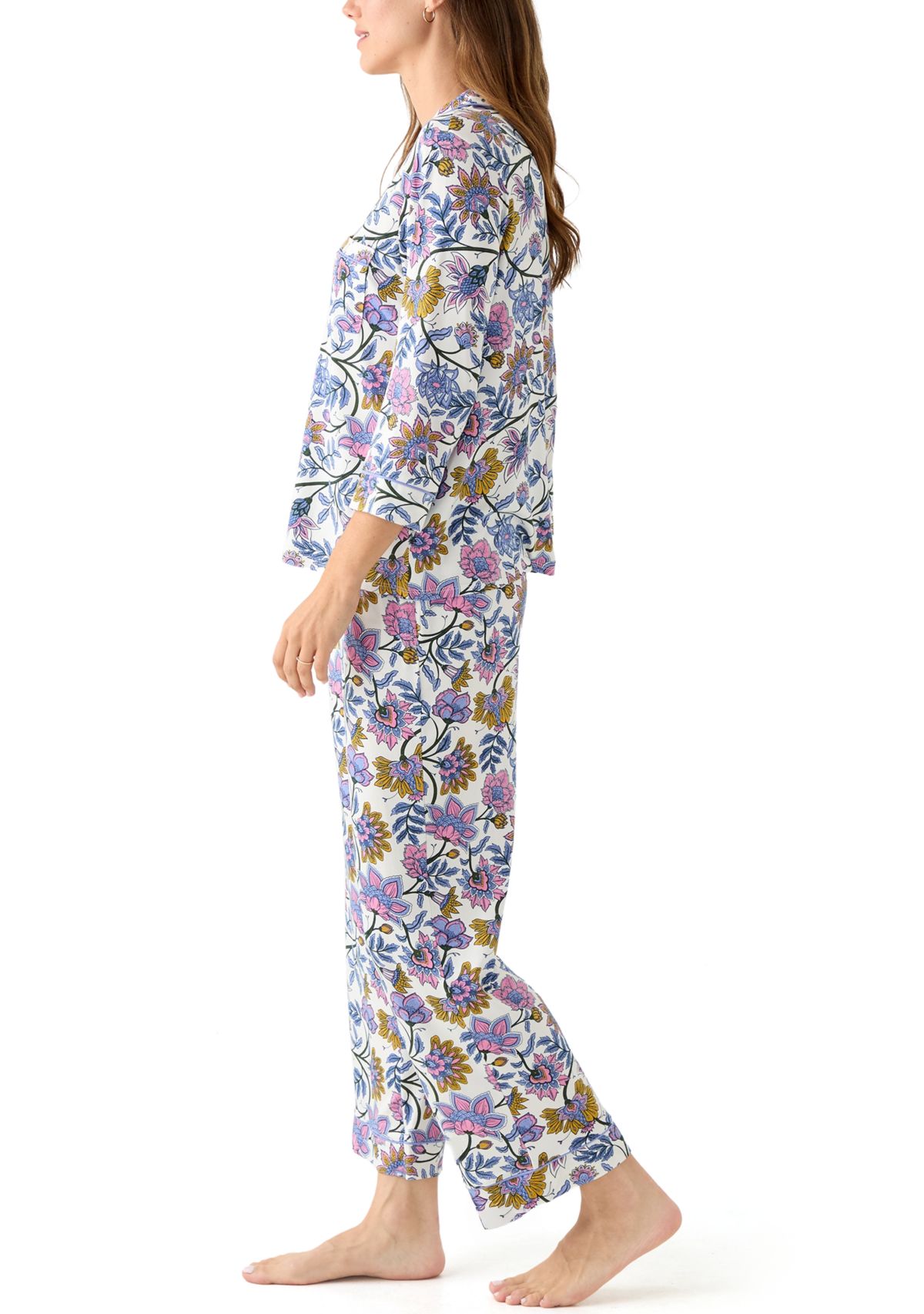 Womens Notch Collar Long Sleeve Pajama Set