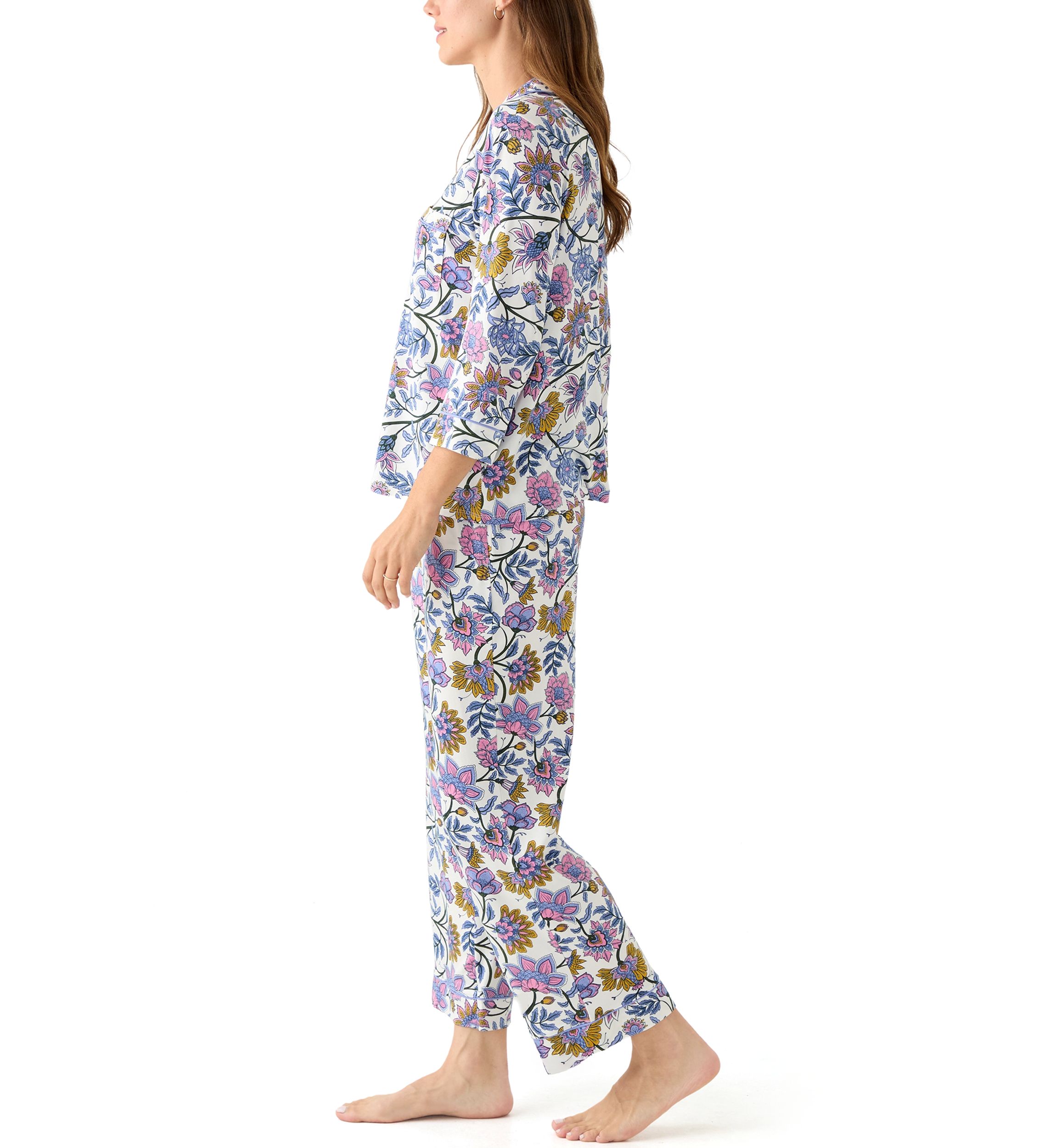 Womens Notch Collar Long Sleeve Pajama Set