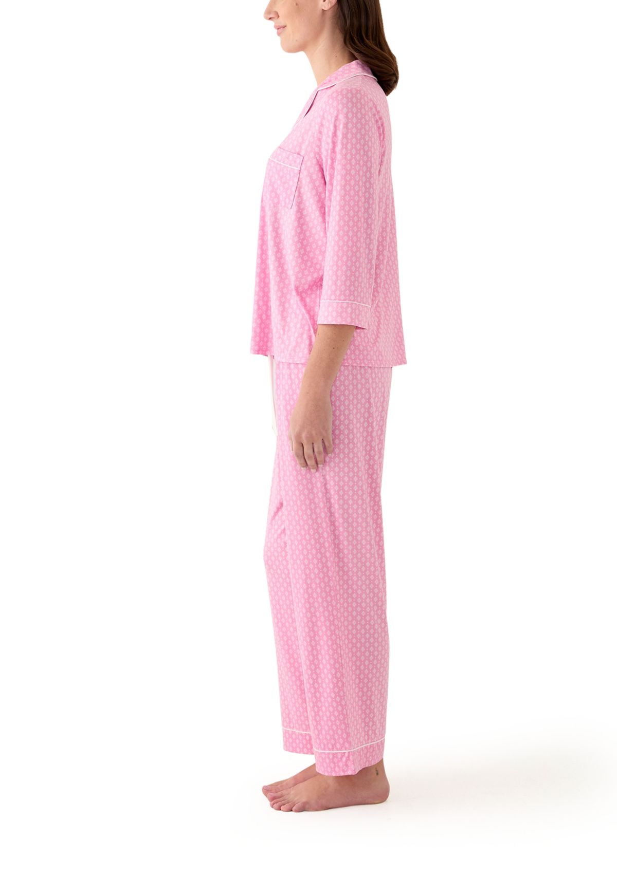 Womens Notch Collar Long Sleeve Pajama Set