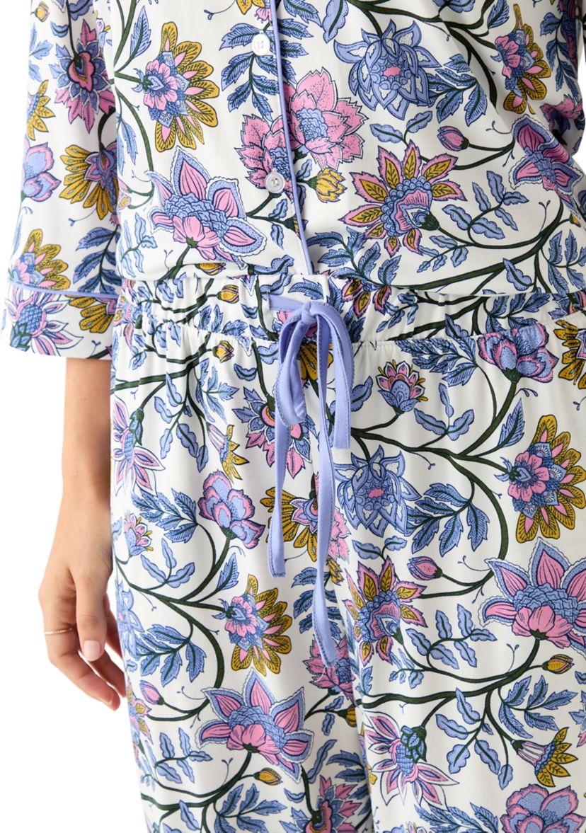 Womens Notch Collar Long Sleeve Pajama Set