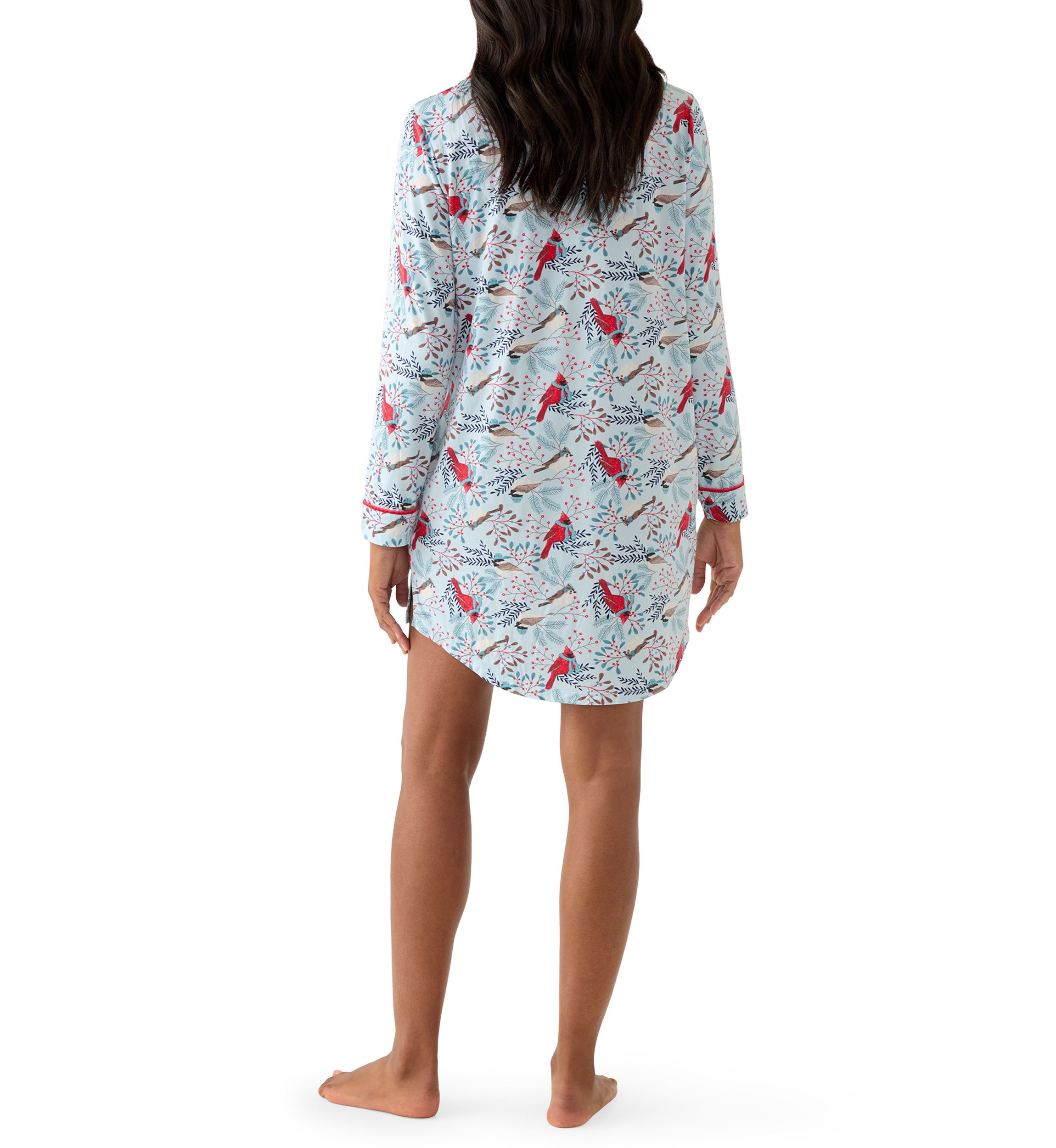 Womens Long Sleeve Notch Collar Sleep Shirt