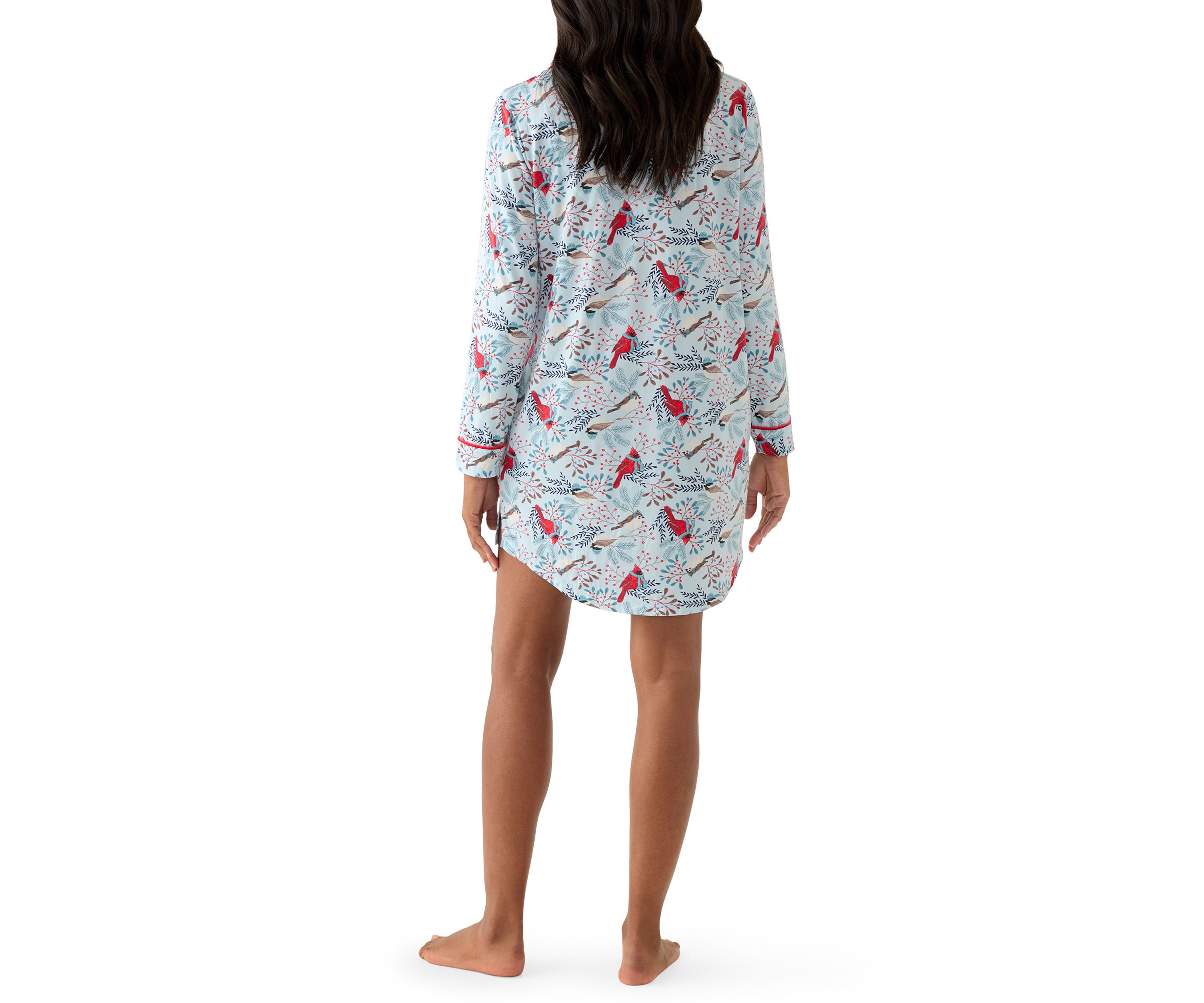 Womens Long Sleeve Notch Collar Sleep Shirt