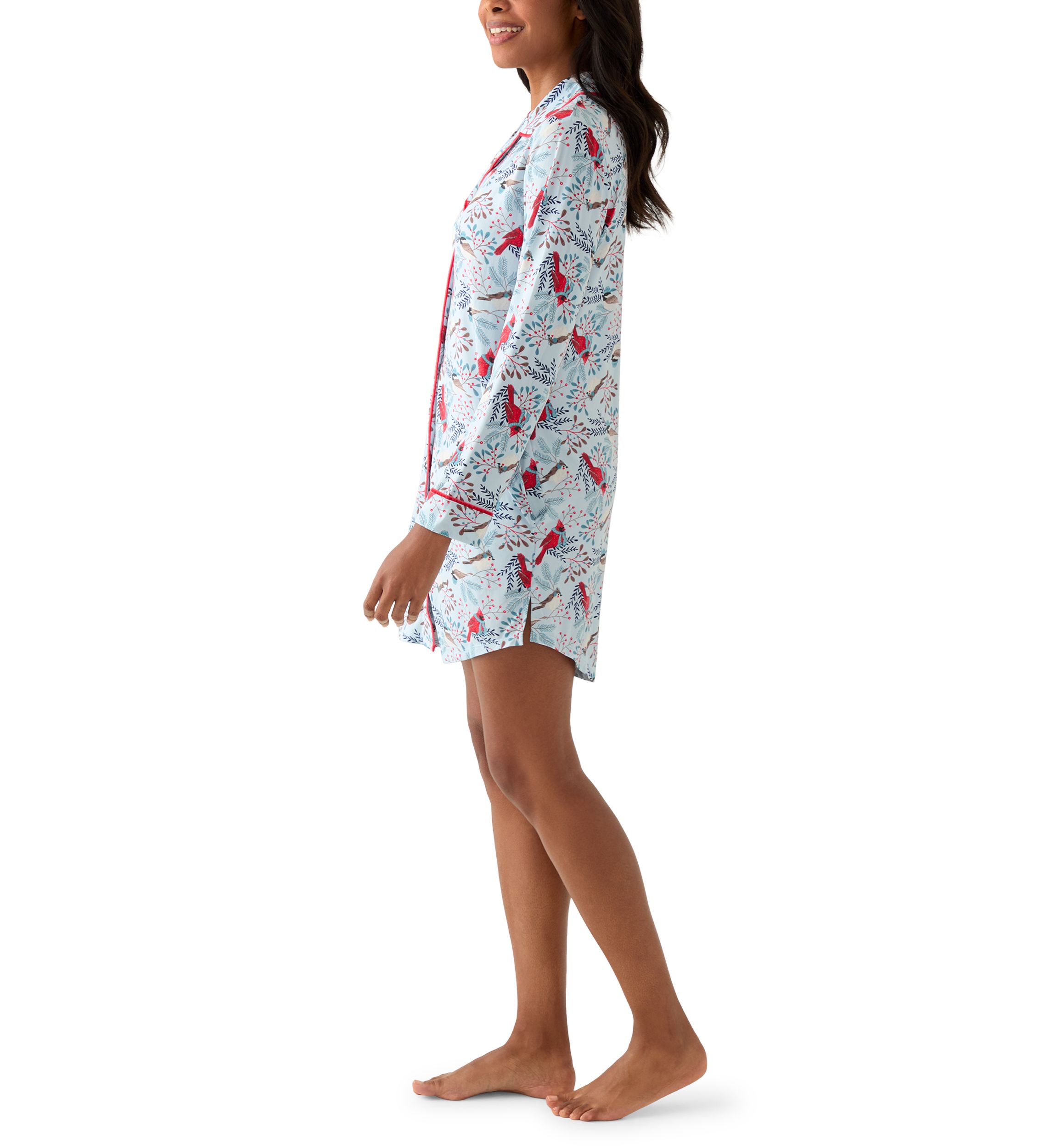 Womens Long Sleeve Notch Collar Sleep Shirt