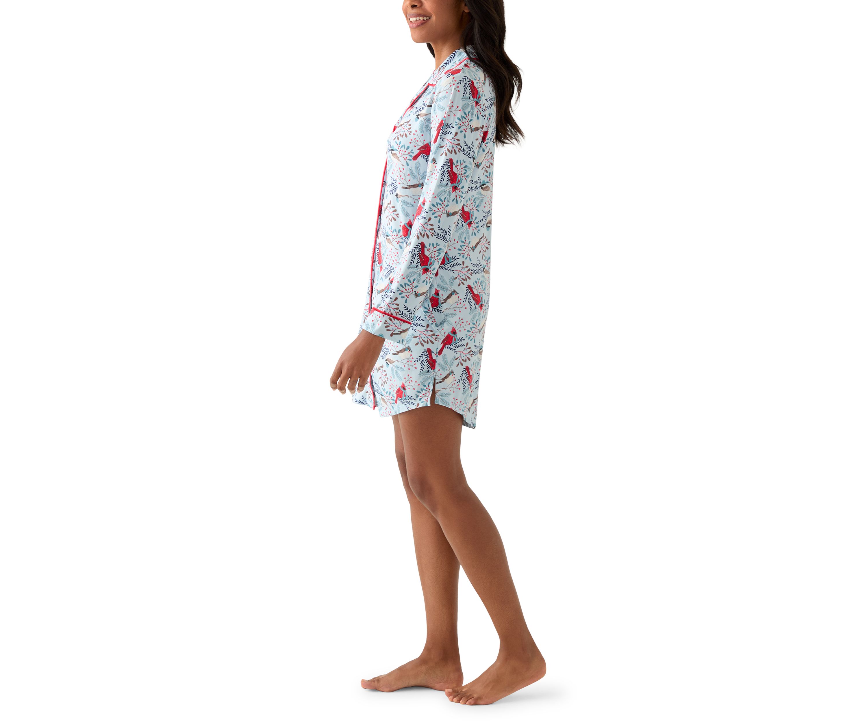 Womens Long Sleeve Notch Collar Sleep Shirt