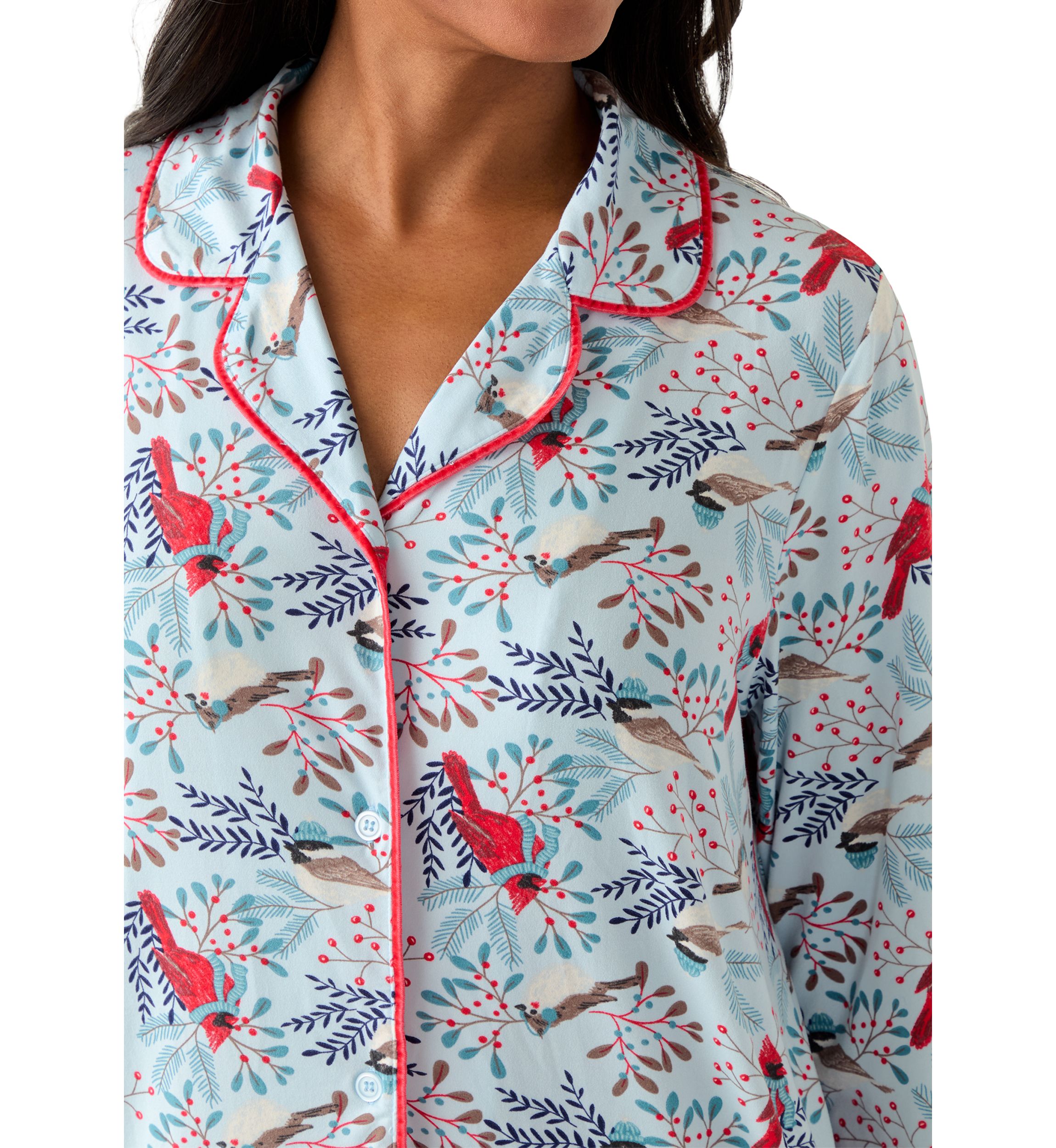 Womens Long Sleeve Notch Collar Sleep Shirt