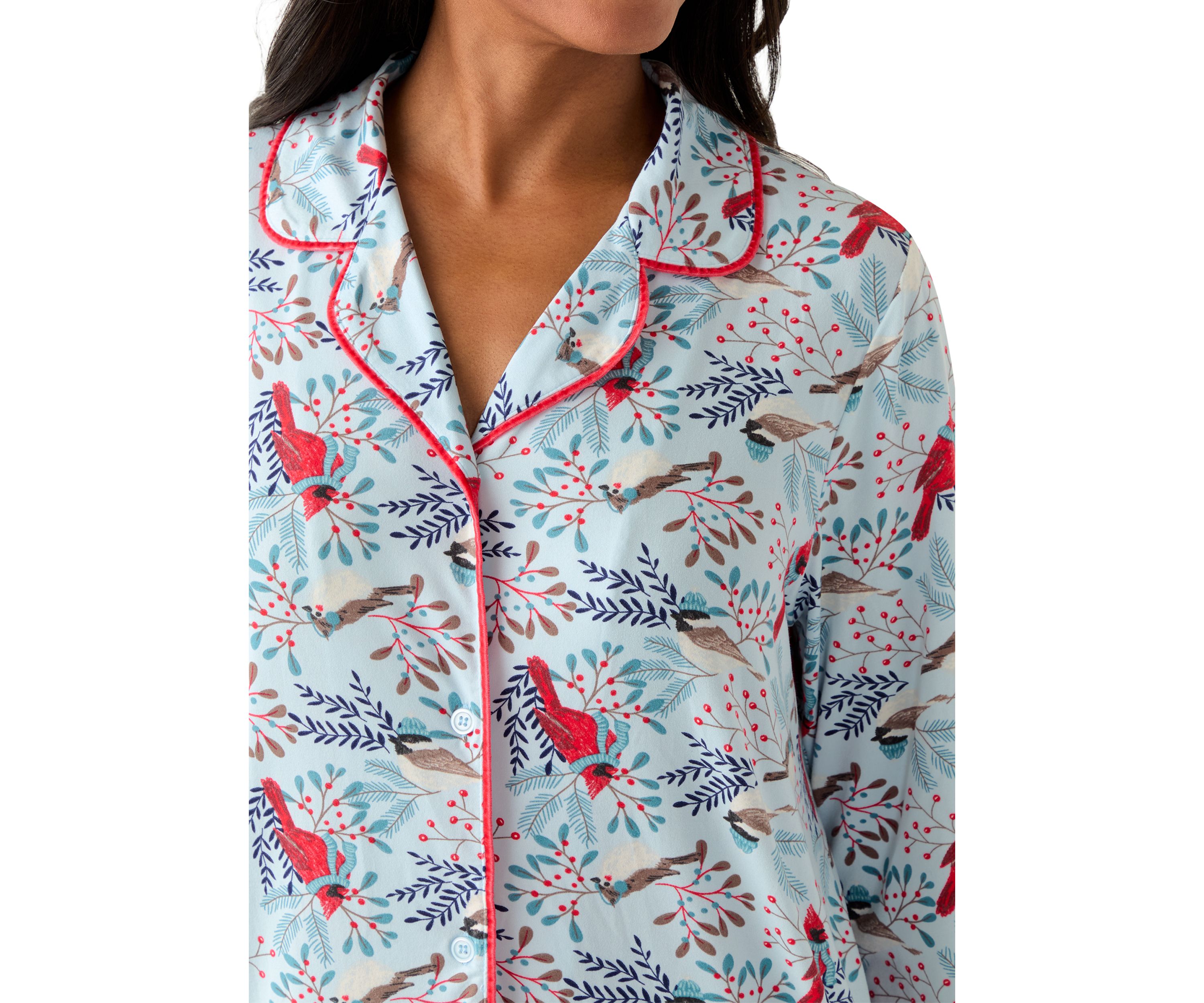 Womens Long Sleeve Notch Collar Sleep Shirt