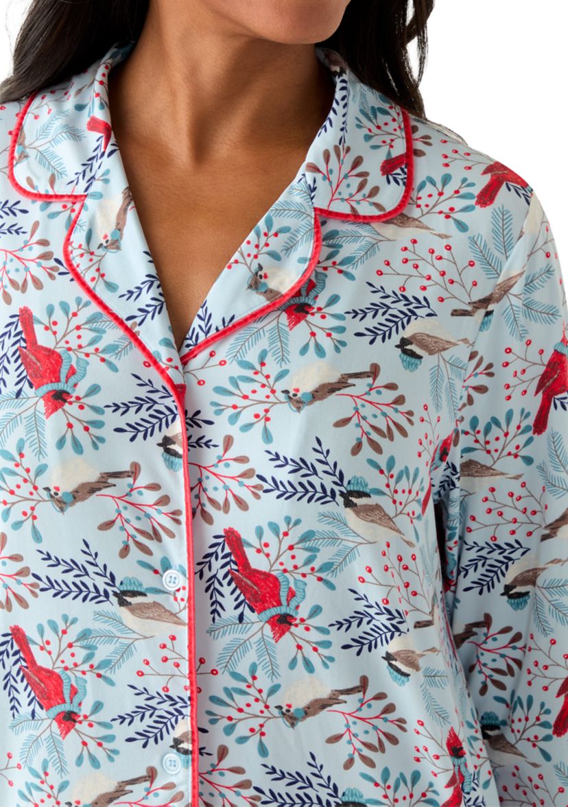 Womens Long Sleeve Notch Collar Sleep Shirt