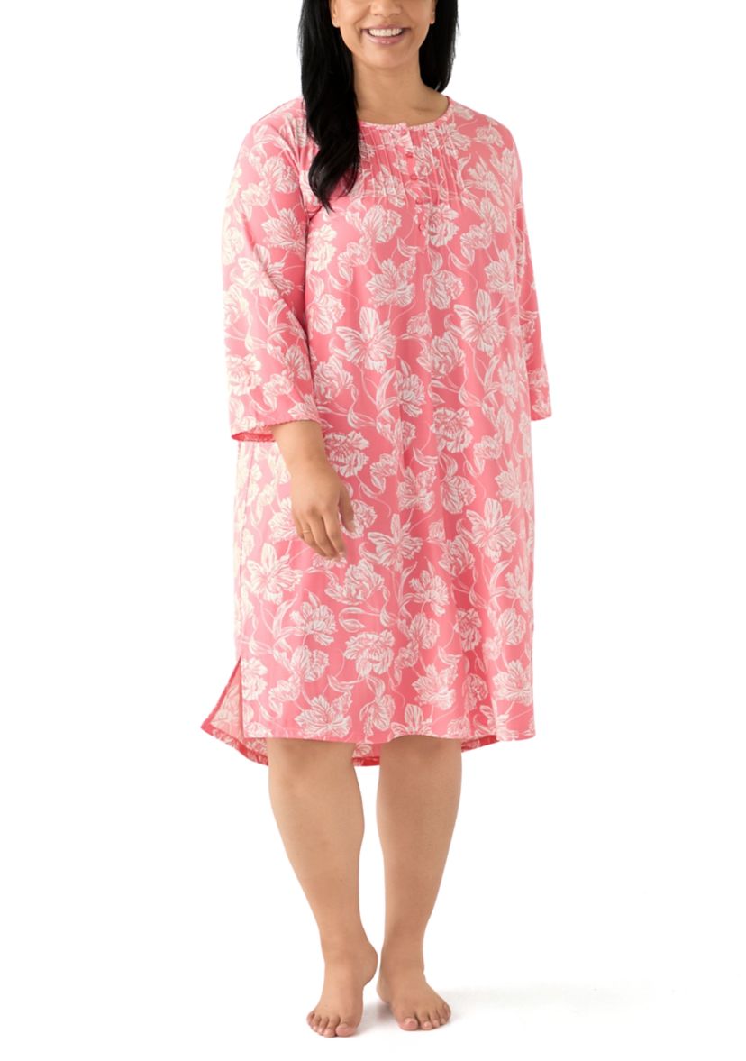 Plus Size 3/4 Sleeve Printed Sleepshirt