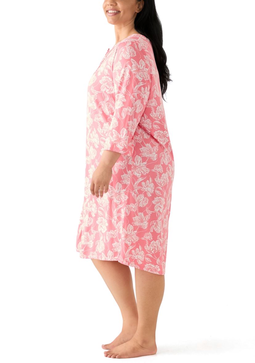 Plus Size 3/4 Sleeve Printed Sleepshirt