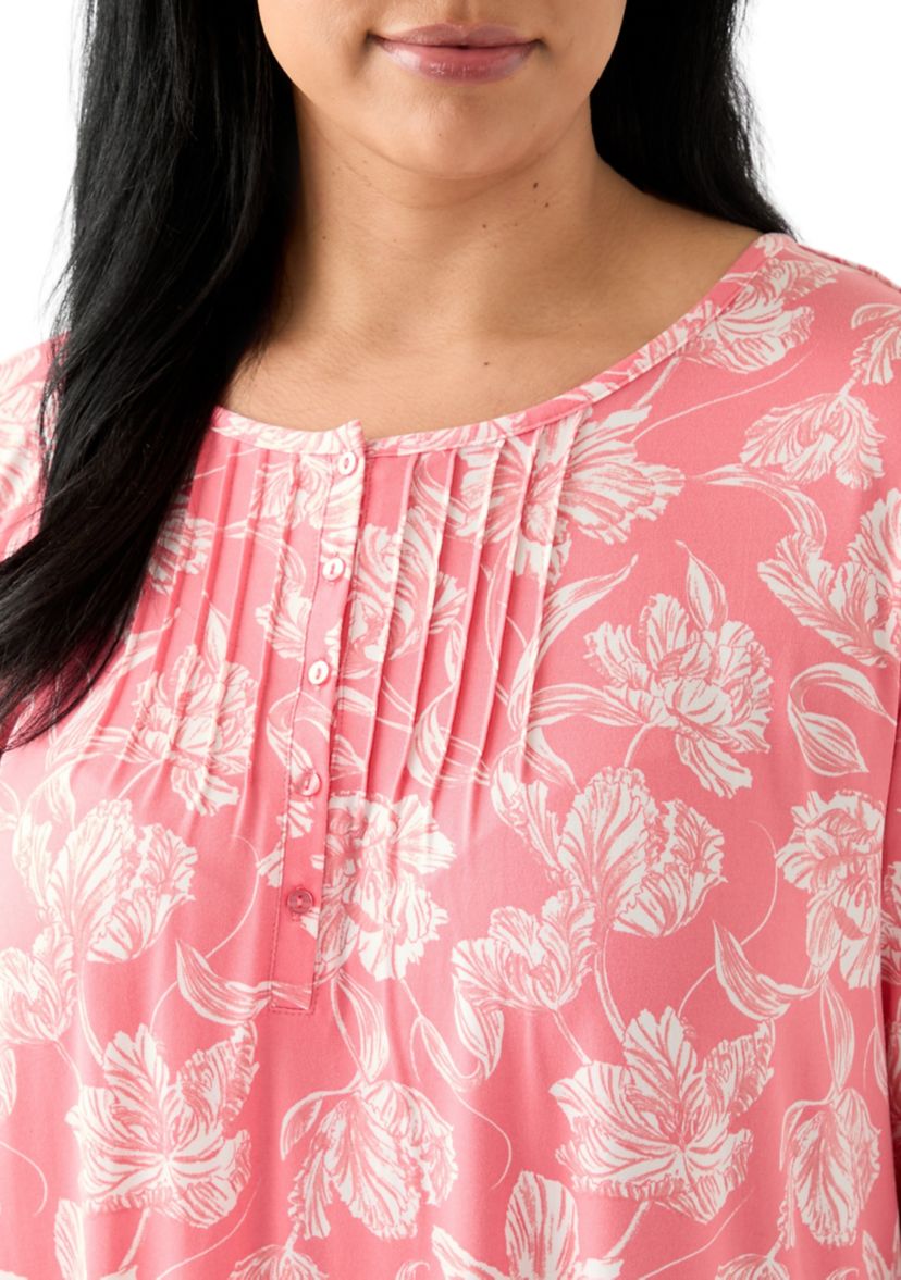 Plus Size 3/4 Sleeve Printed Sleepshirt