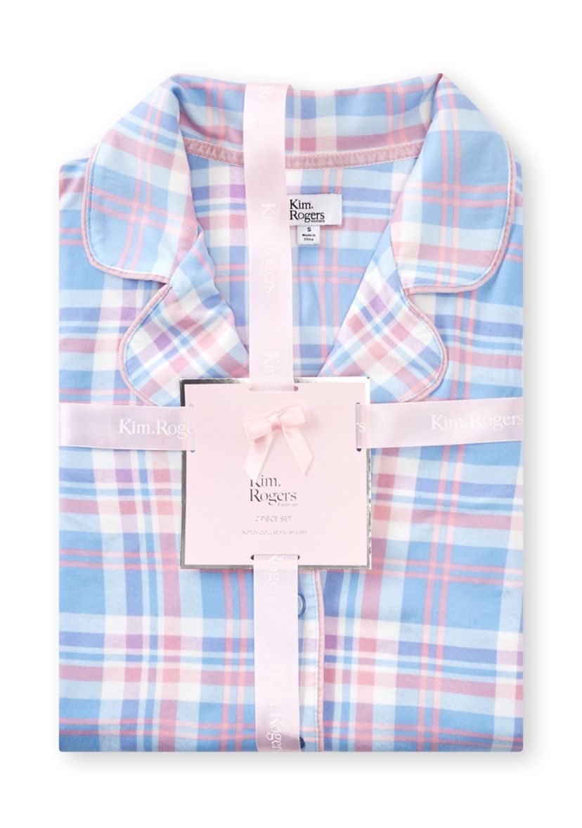 Womens Plaid Notch Pajama Set
