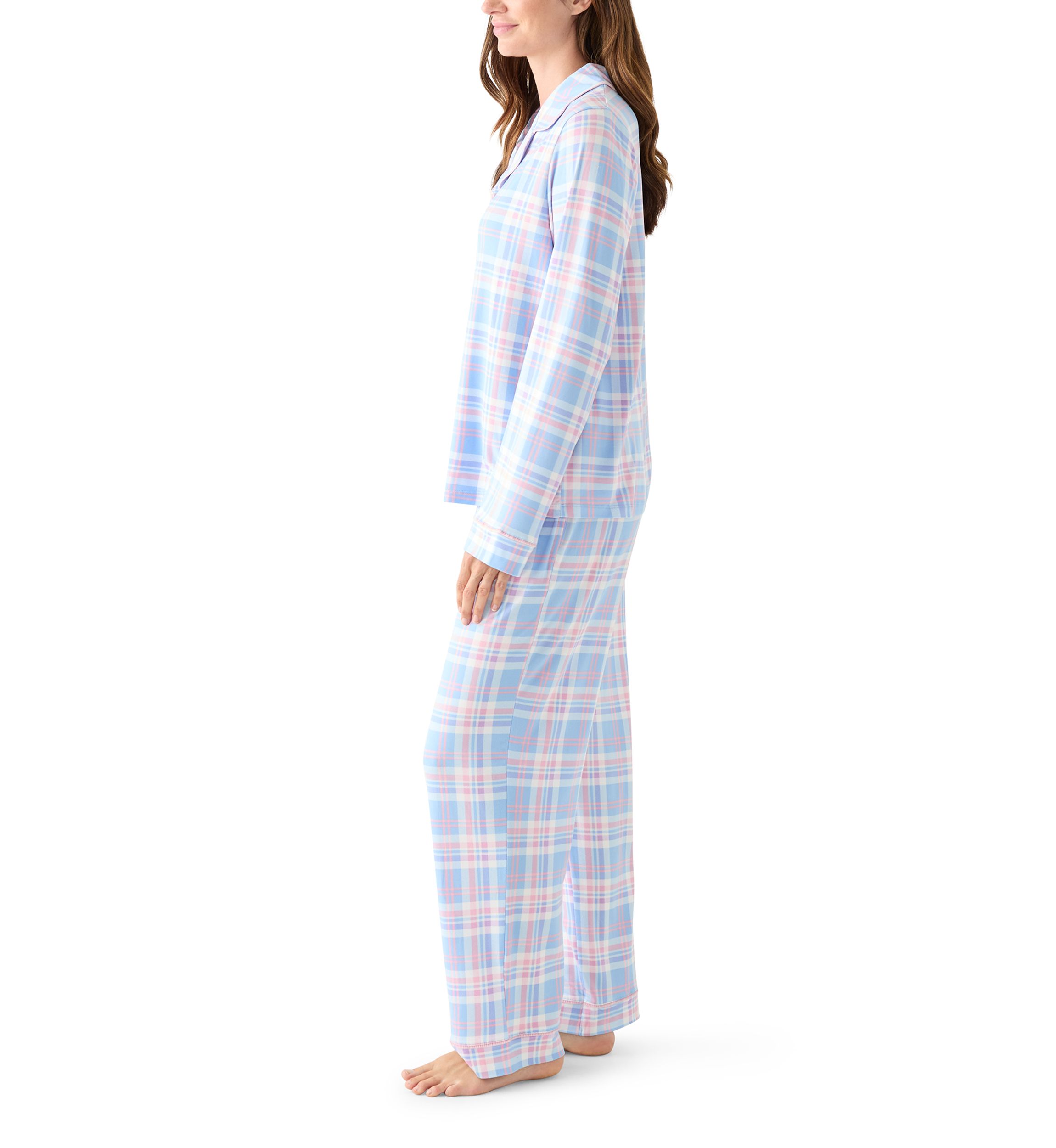Womens Plaid Notch Pajama Set