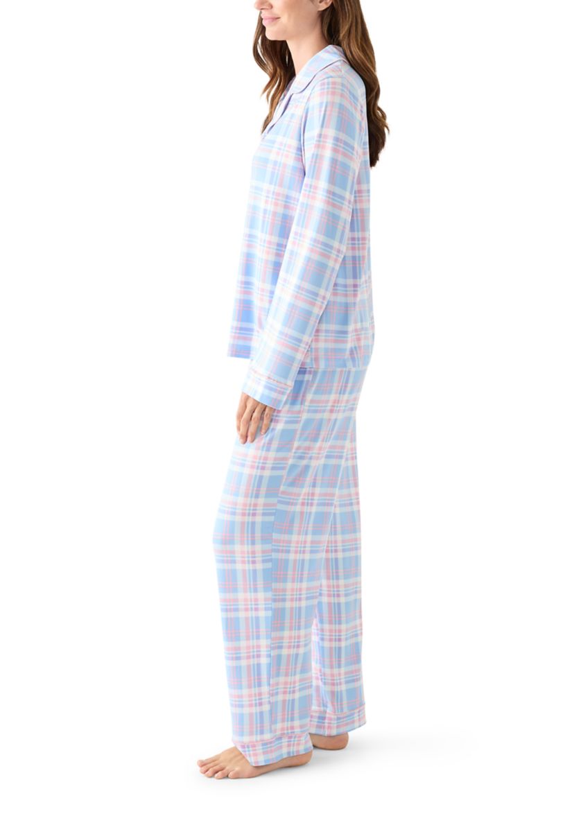 Womens Plaid Notch Pajama Set