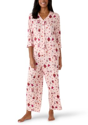 Kim Rogers Women's Open V-Neck Top and Bottoms Pajama Set, Large