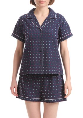 Women's Short Sleeve Notch Collar Shirt and Shorts Pajama Set