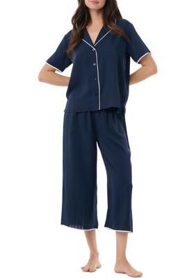 Notch Collar Short Sleeve Top and Pants Pajama Set