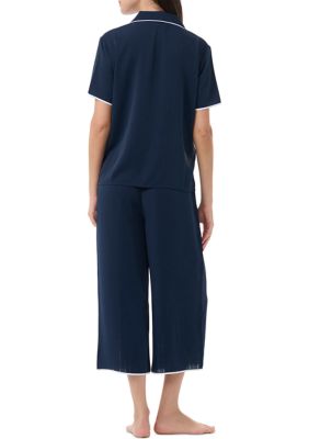 Notch Collar Short Sleeve Top and Pants Pajama Set