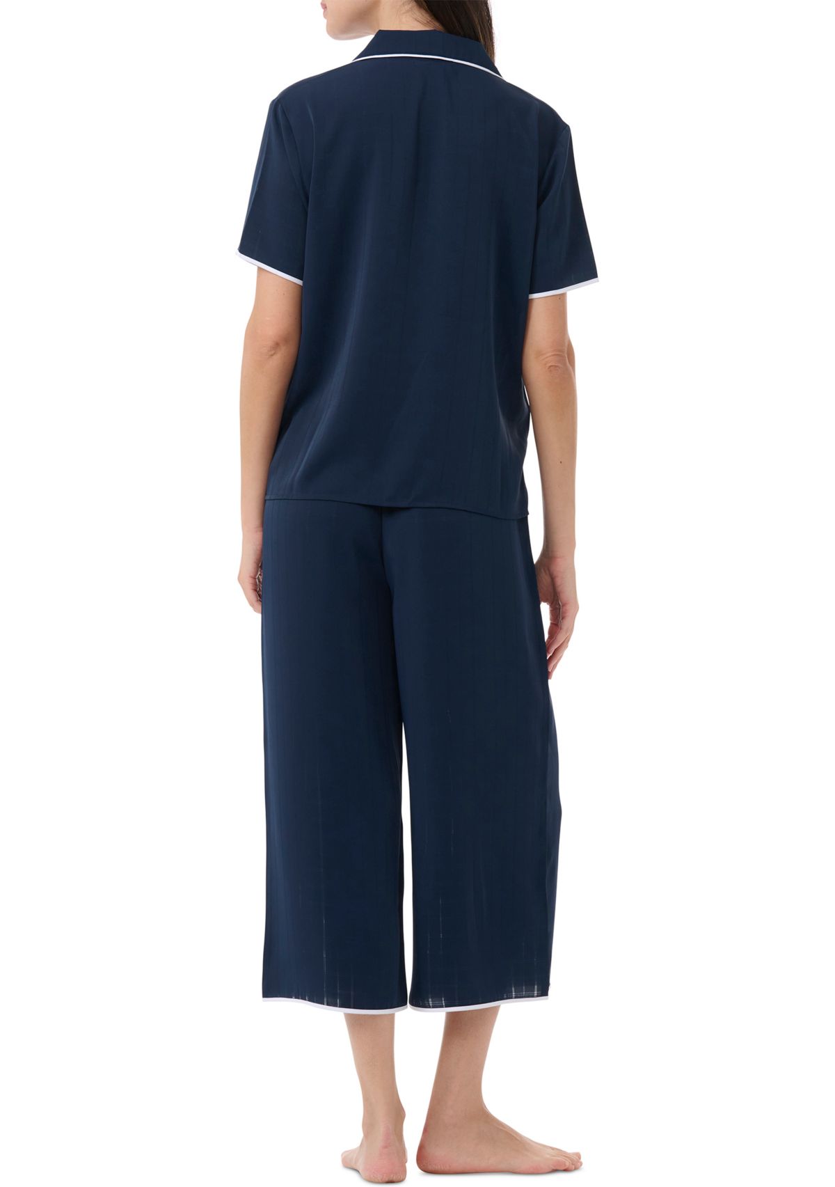 Notch Collar Short Sleeve Top and Pants Pajama Set