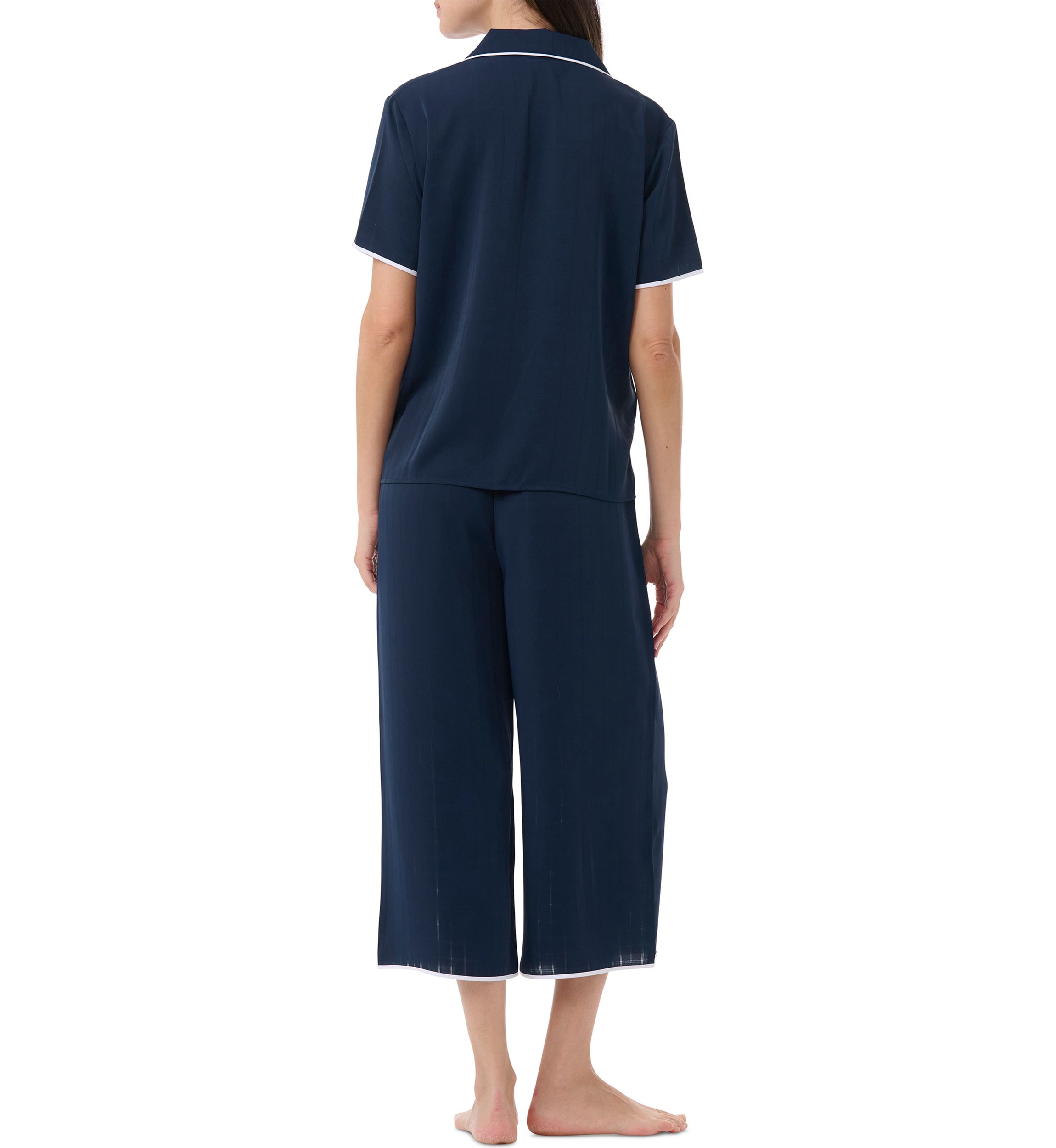 Notch Collar Short Sleeve Top and Pants Pajama Set