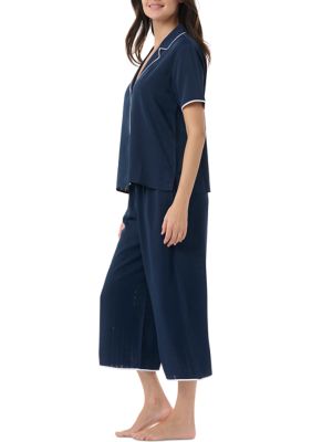 Notch Collar Short Sleeve Top and Pants Pajama Set