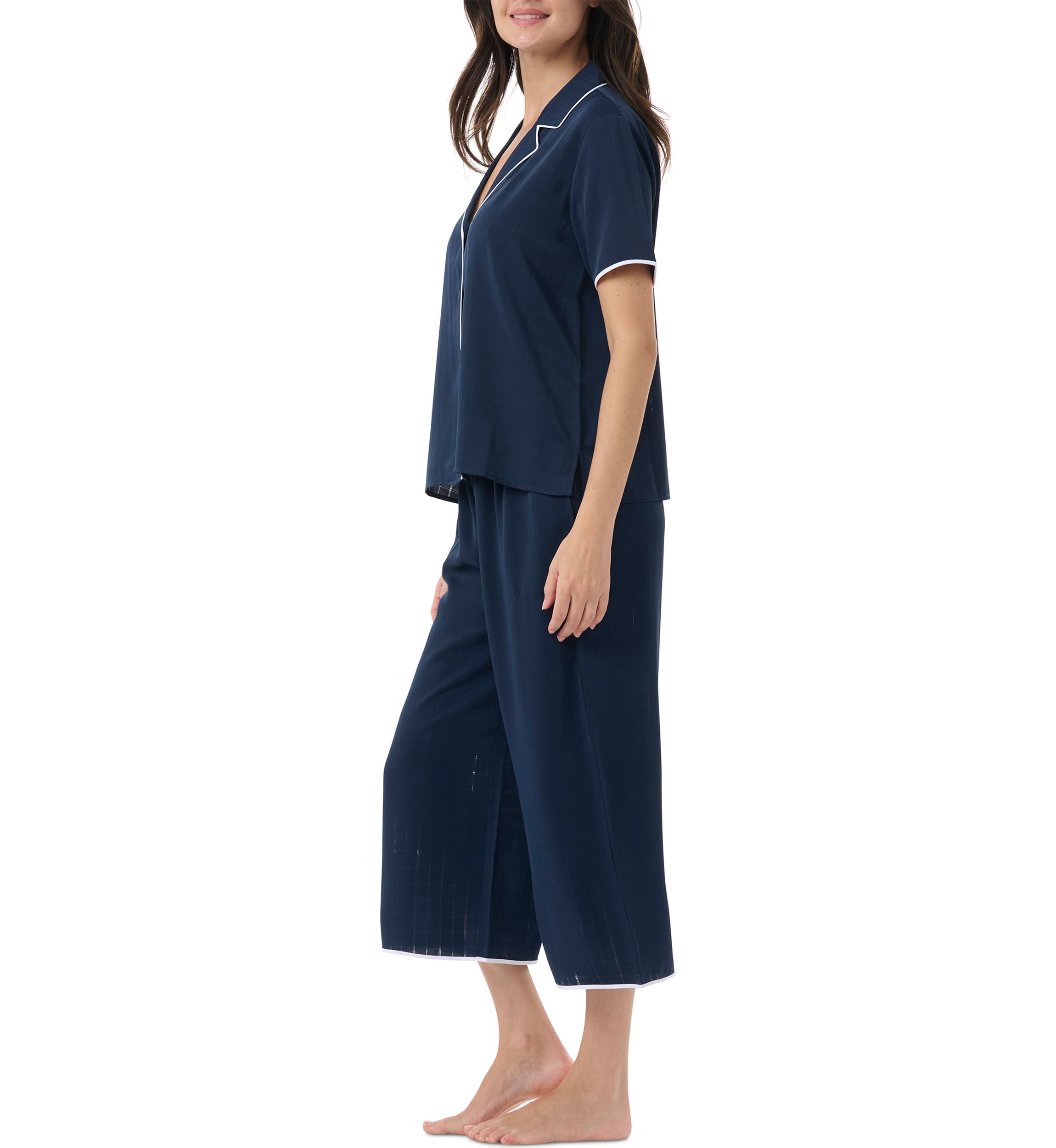 Notch Collar Short Sleeve Top and Pants Pajama Set