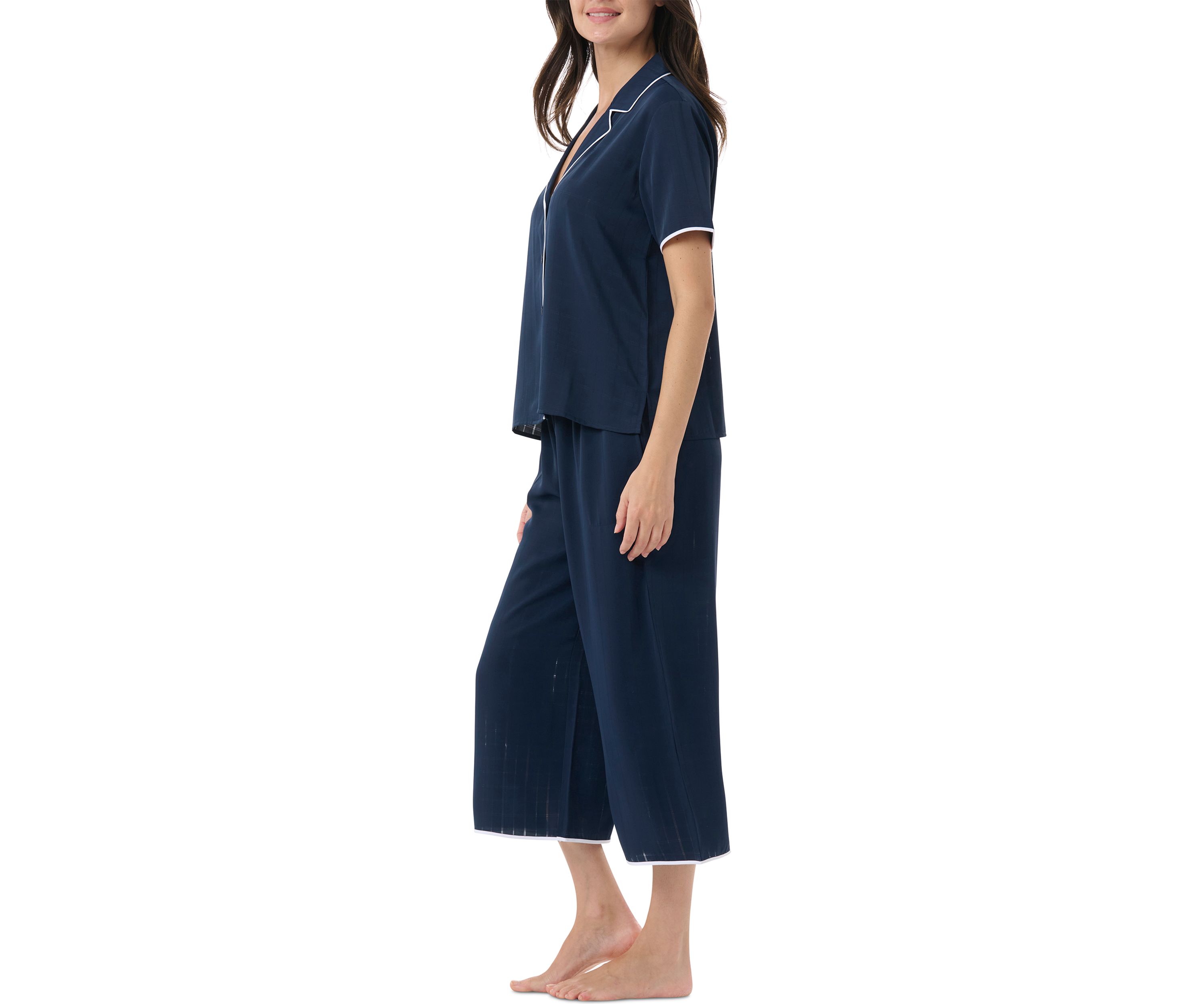 Notch Collar Short Sleeve Top and Pants Pajama Set