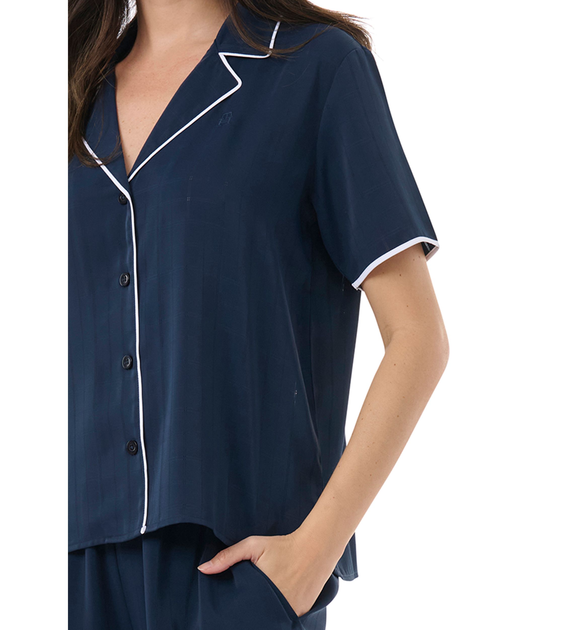 Notch Collar Short Sleeve Top and Pants Pajama Set