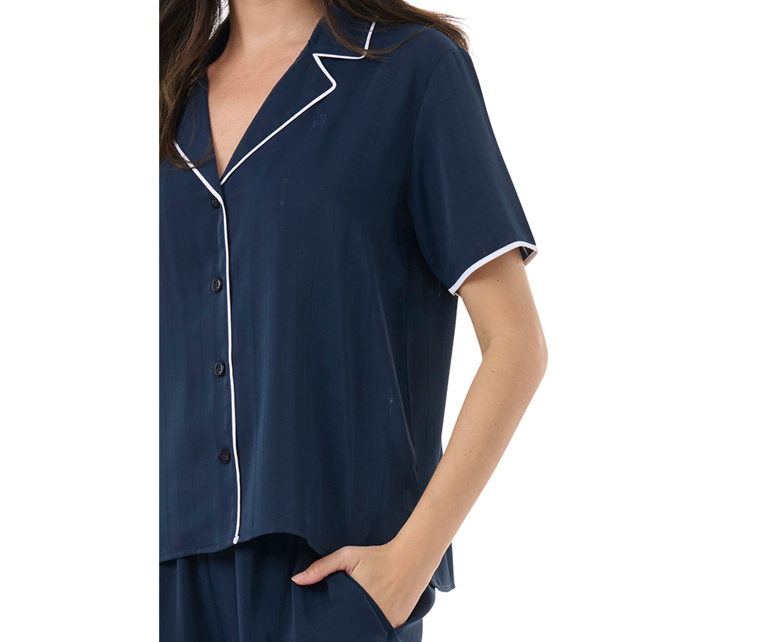 Notch Collar Short Sleeve Top and Pants Pajama Set