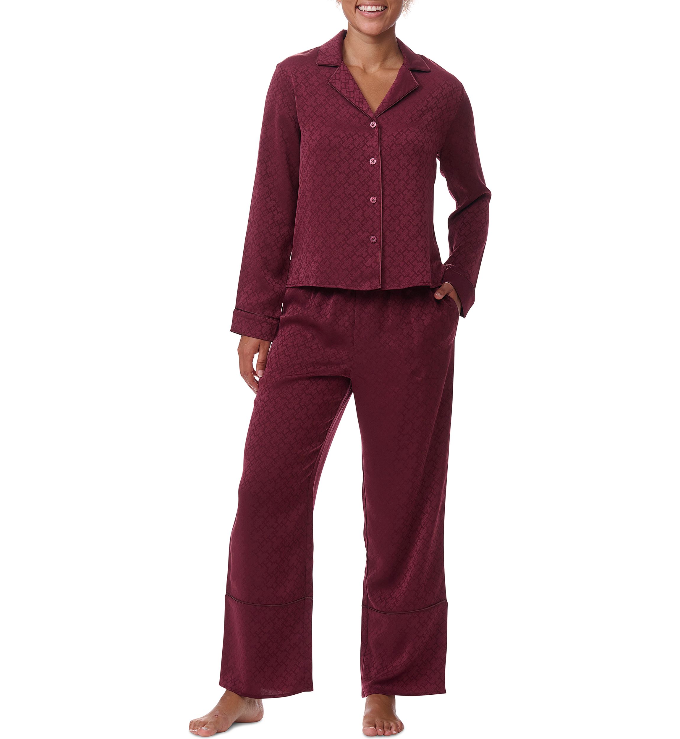 Long Sleeve Notch Collar Pajama Set