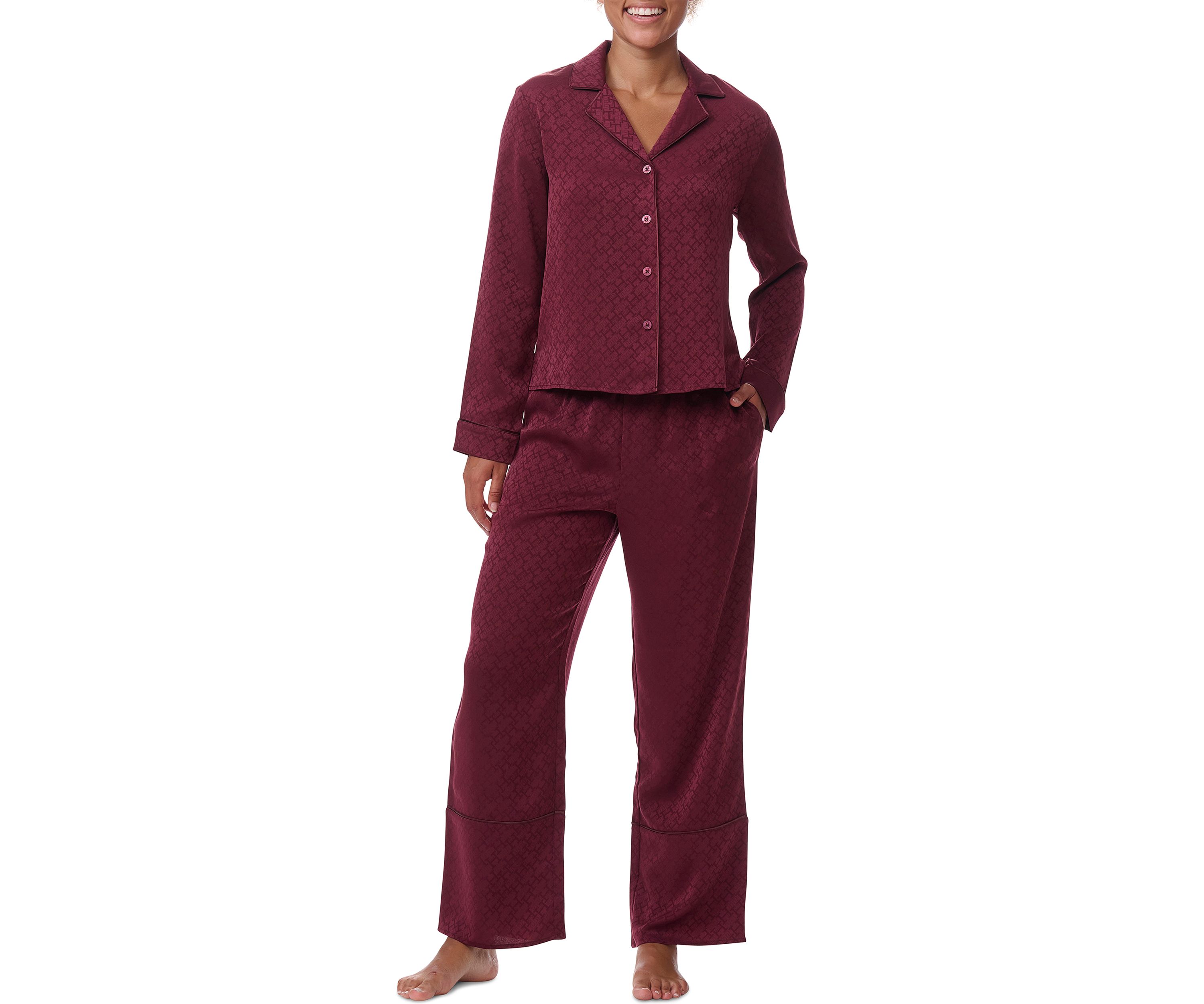 Long Sleeve Notch Collar Pajama Set