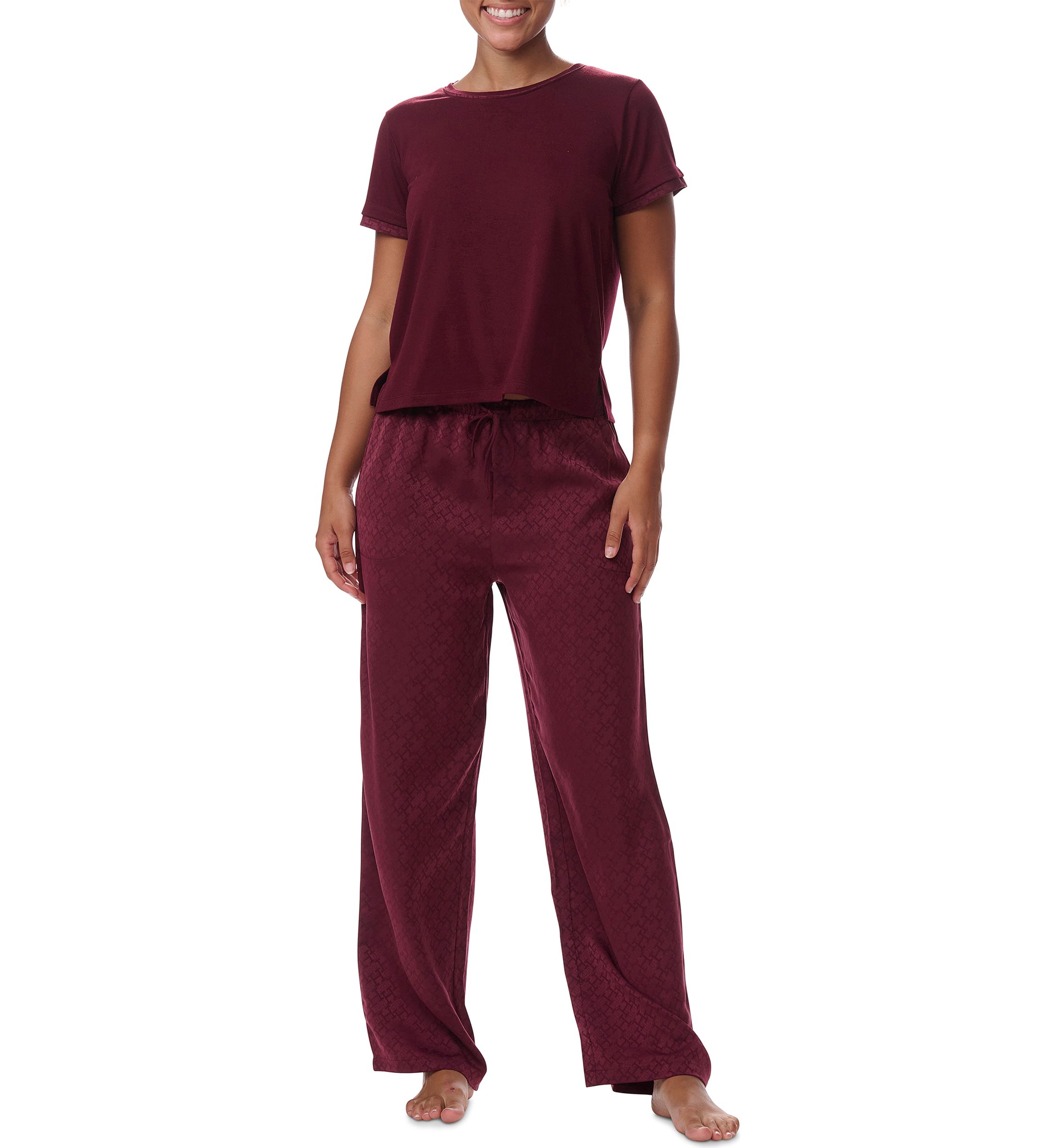 Short Sleeve Polyester Pajama Set 