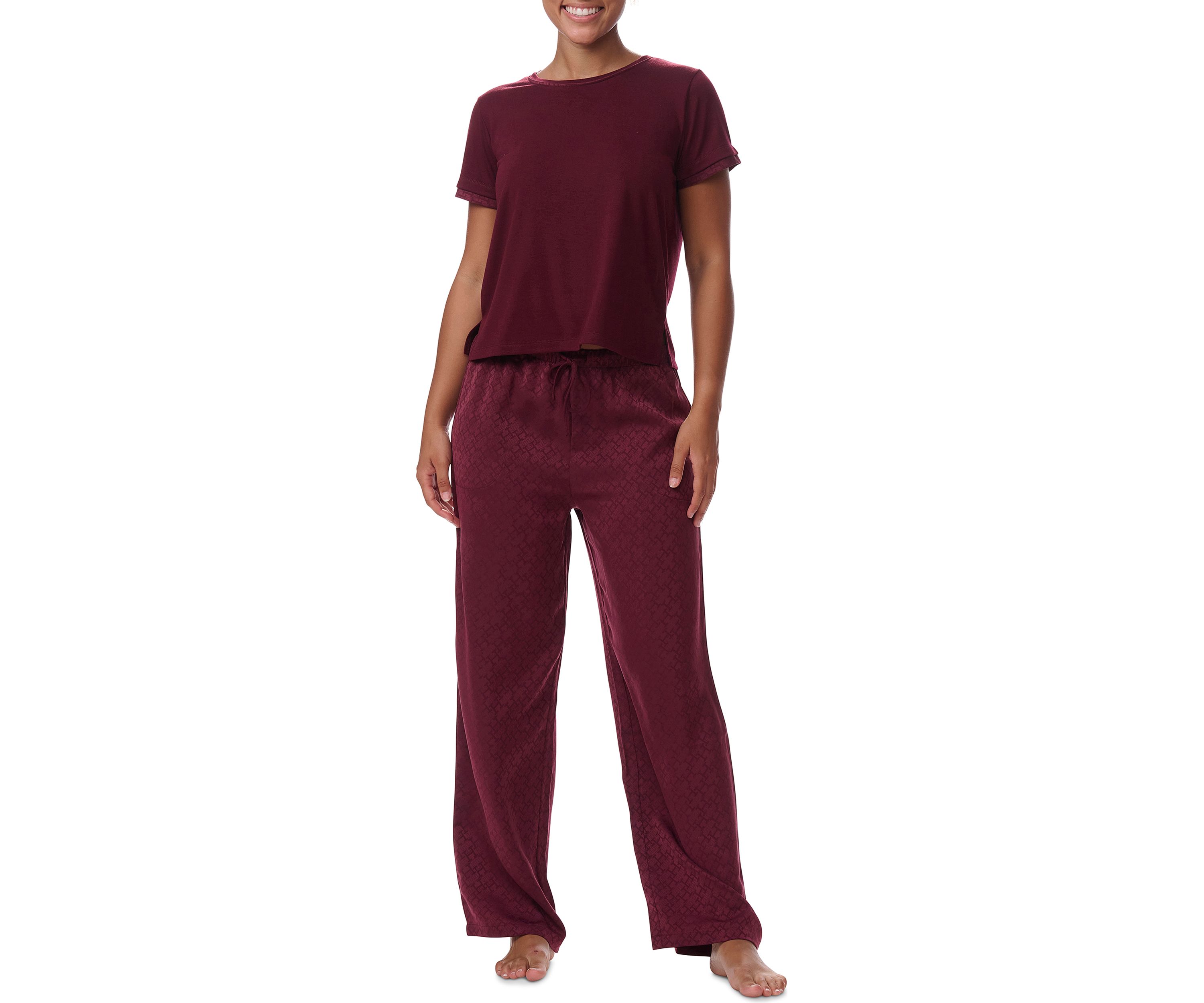Short Sleeve Polyester Pajama Set 