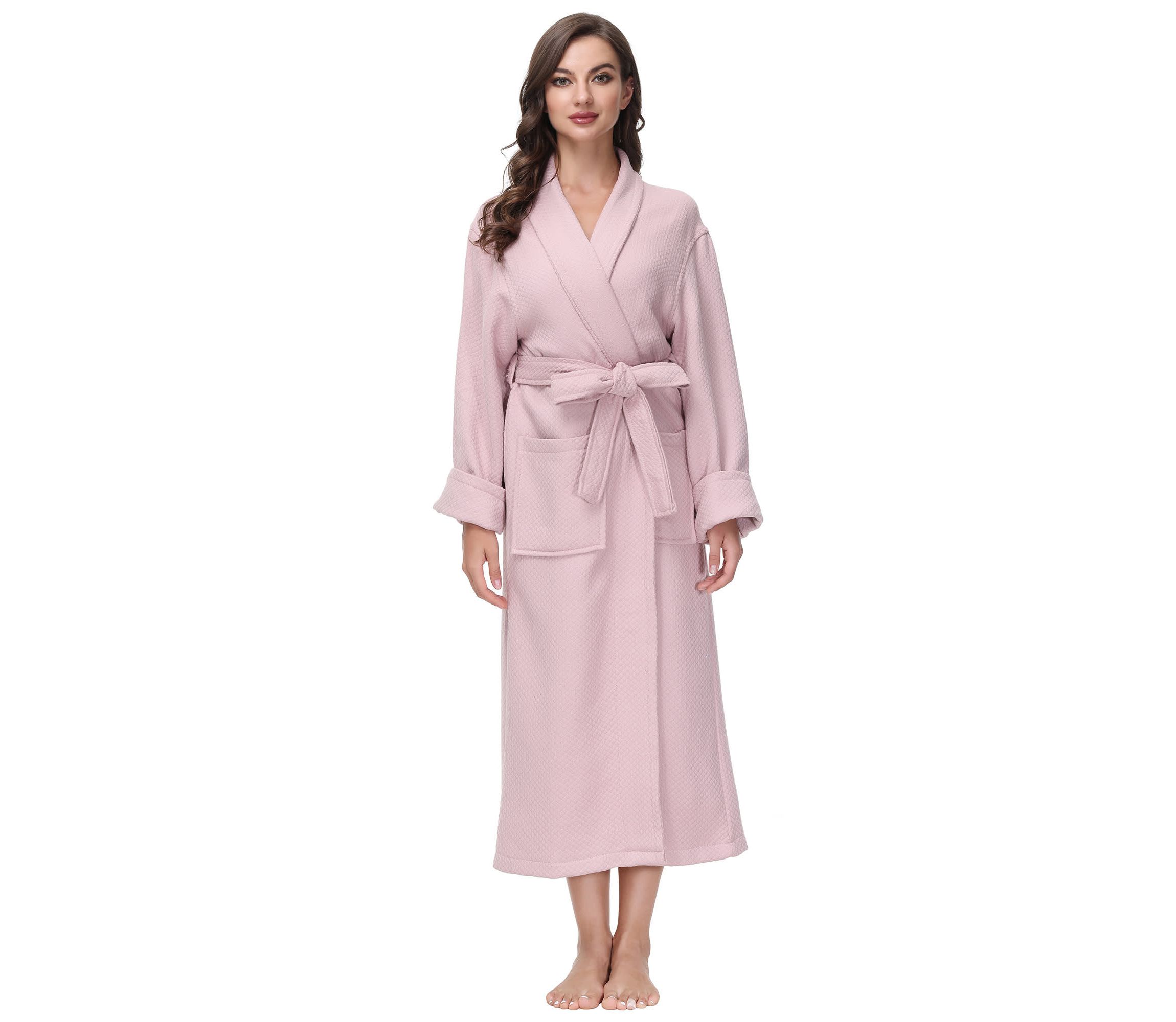 Womens cotton Diamond Waffle look bathrobe with Belt and cuff trim
